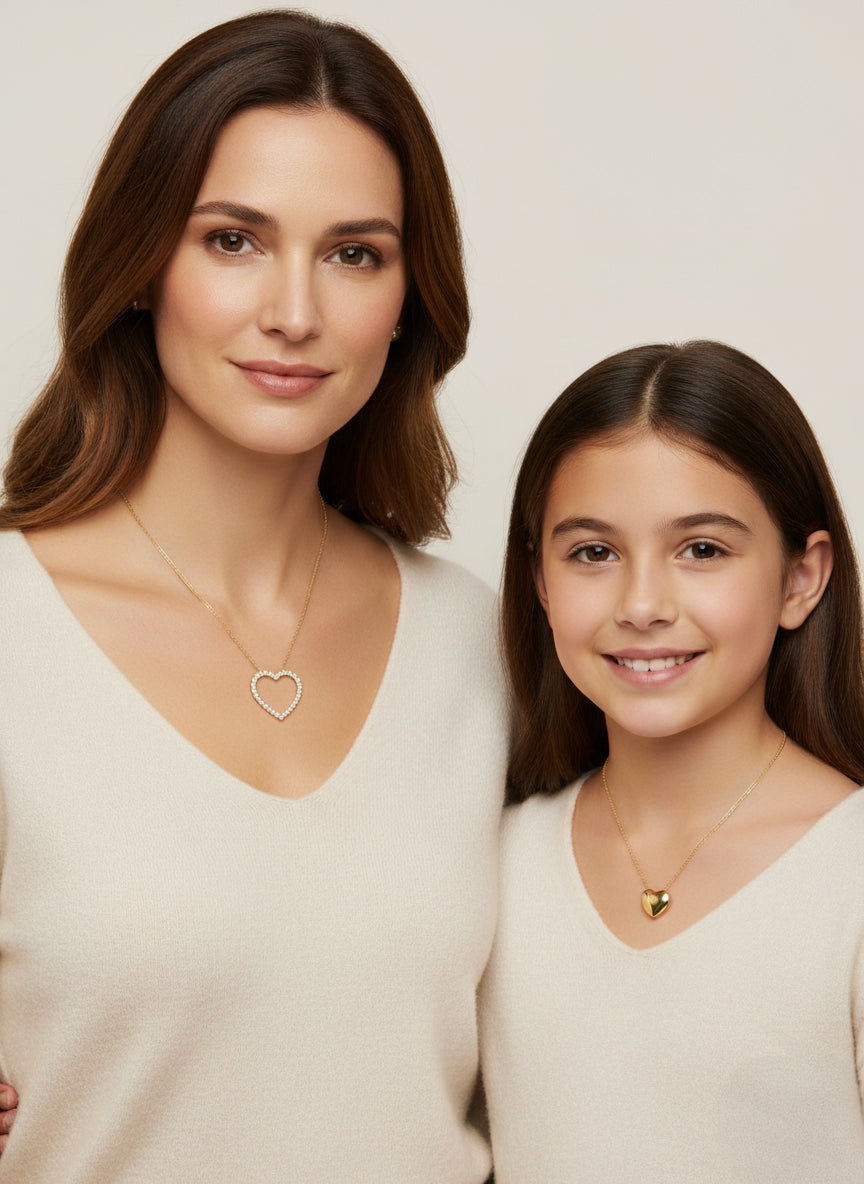 Mother daughter puzzle necklaces 14k gold set with natural diamonds