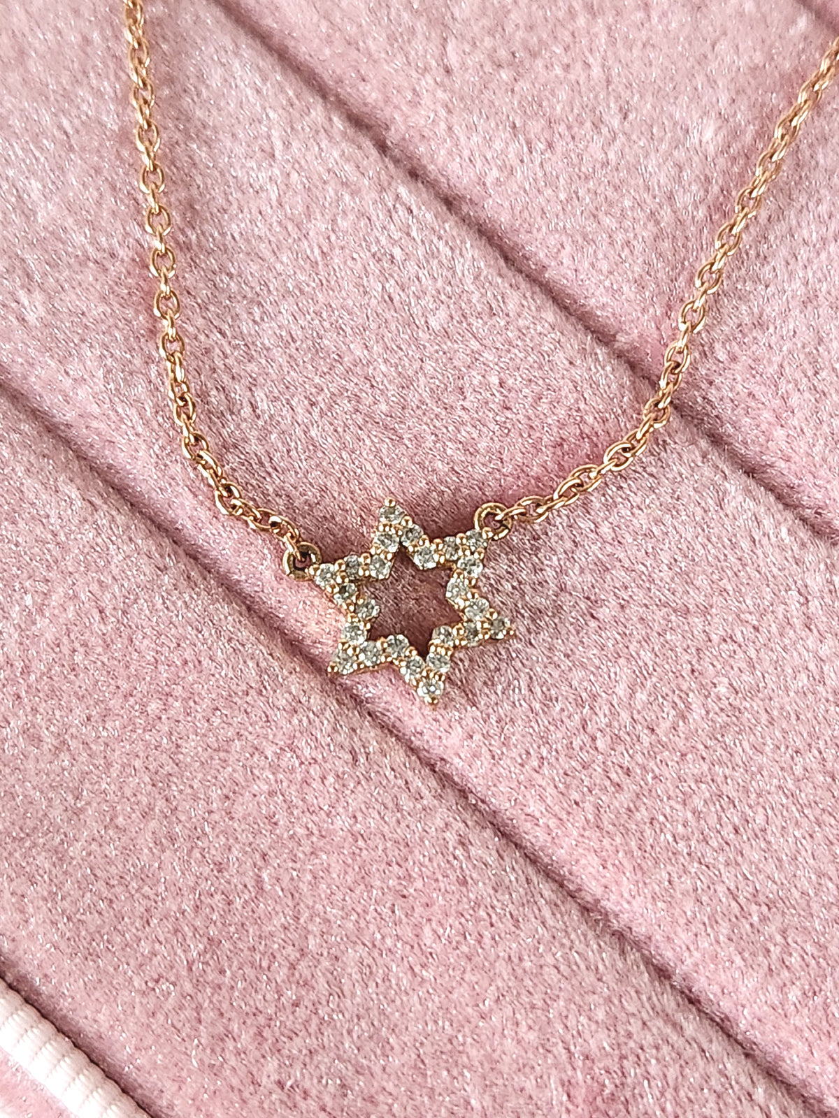 Star of David necklace 14k set with natural diamonds 0.17 carat.