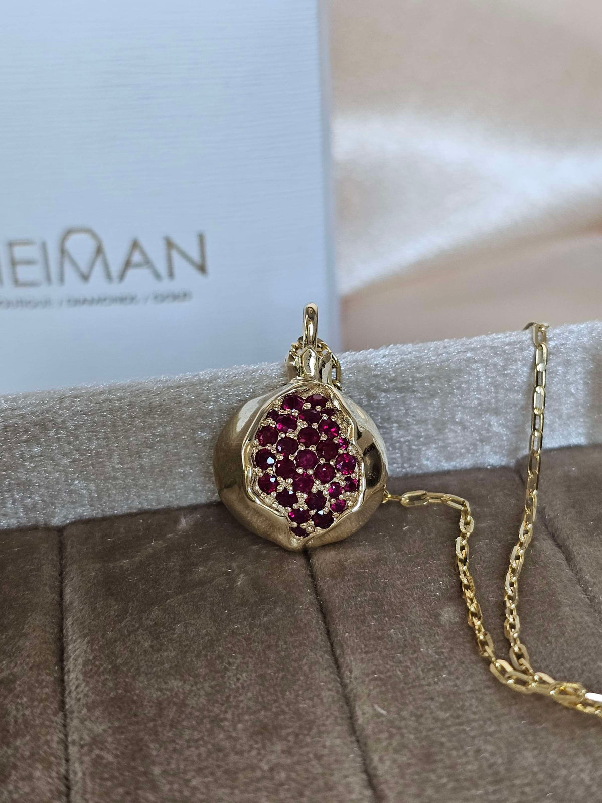 Large pomegranate pendant without a chain pendant only 14k gold set with ruby.