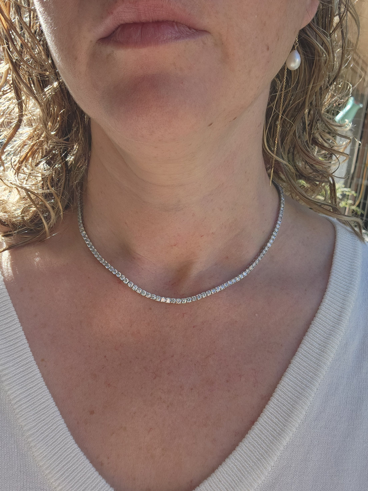 Diamond tennis necklace 14k white gold set with 14 carat off natural vs diamonds