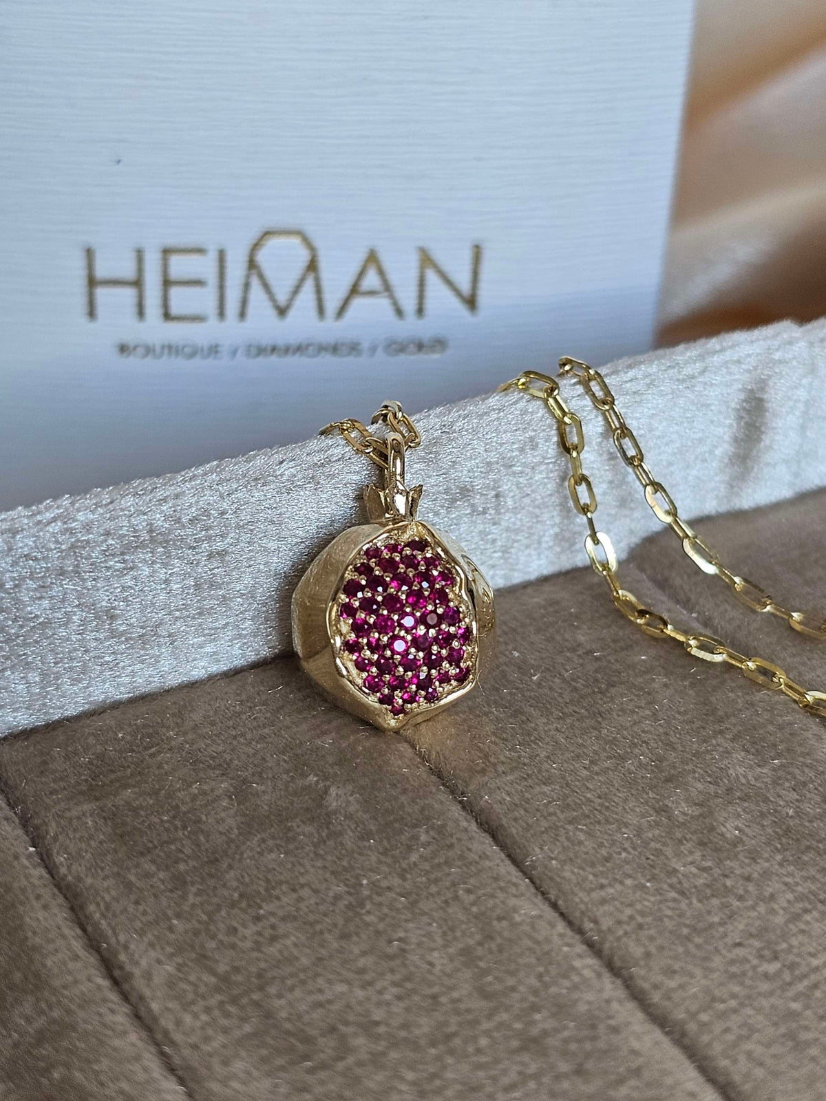 Medium pomegranate pendant, 14k gold and ruby's, just pendant without the chain.