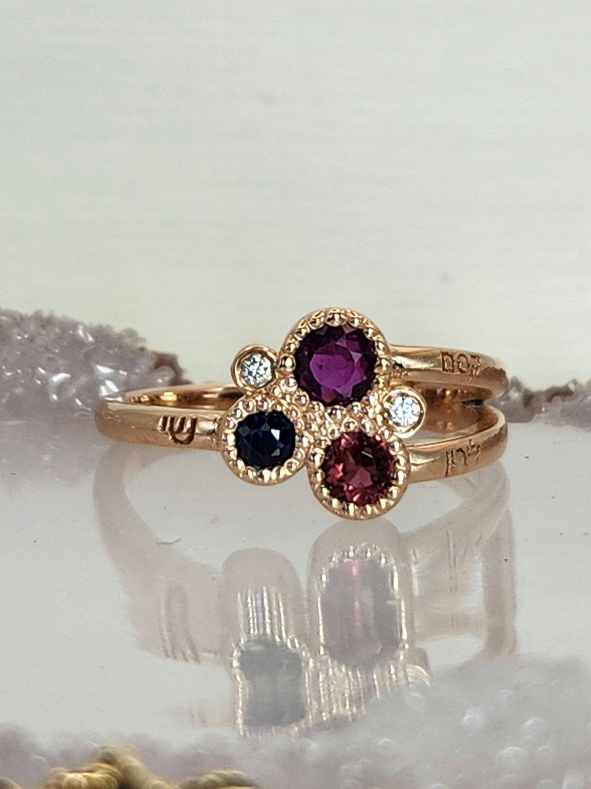 mother's love ring multi color and diamonds in 14k gold