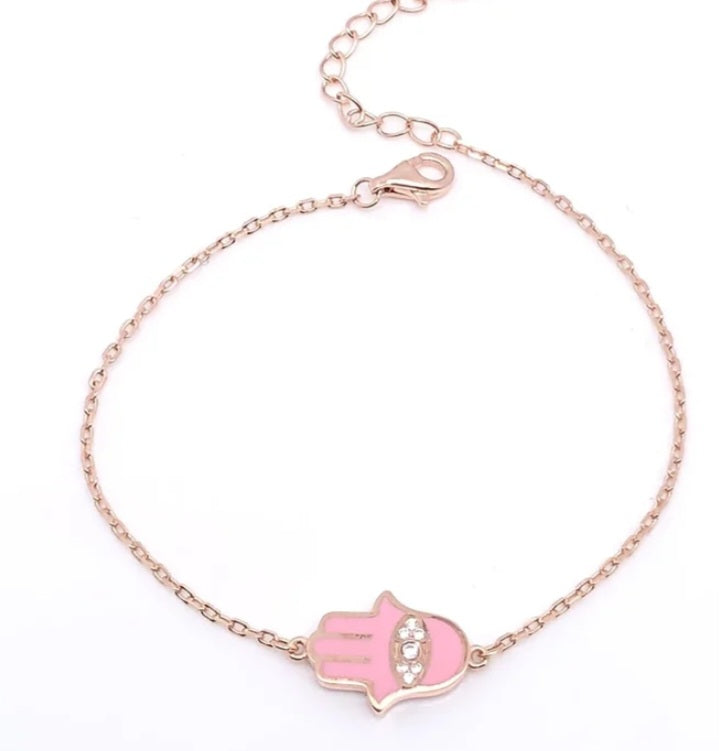 Enamel 14k hamsa necklace set with diamonds on 14k chain