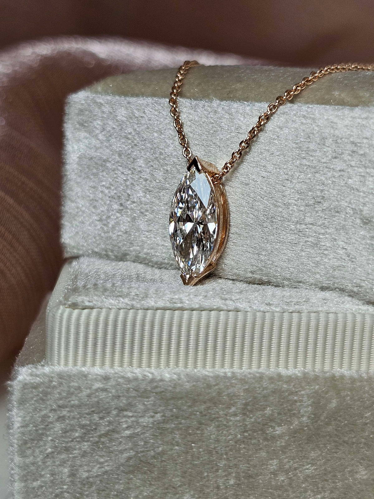 Emily pendant 2ct marquis lab diamond in 14k rose gold