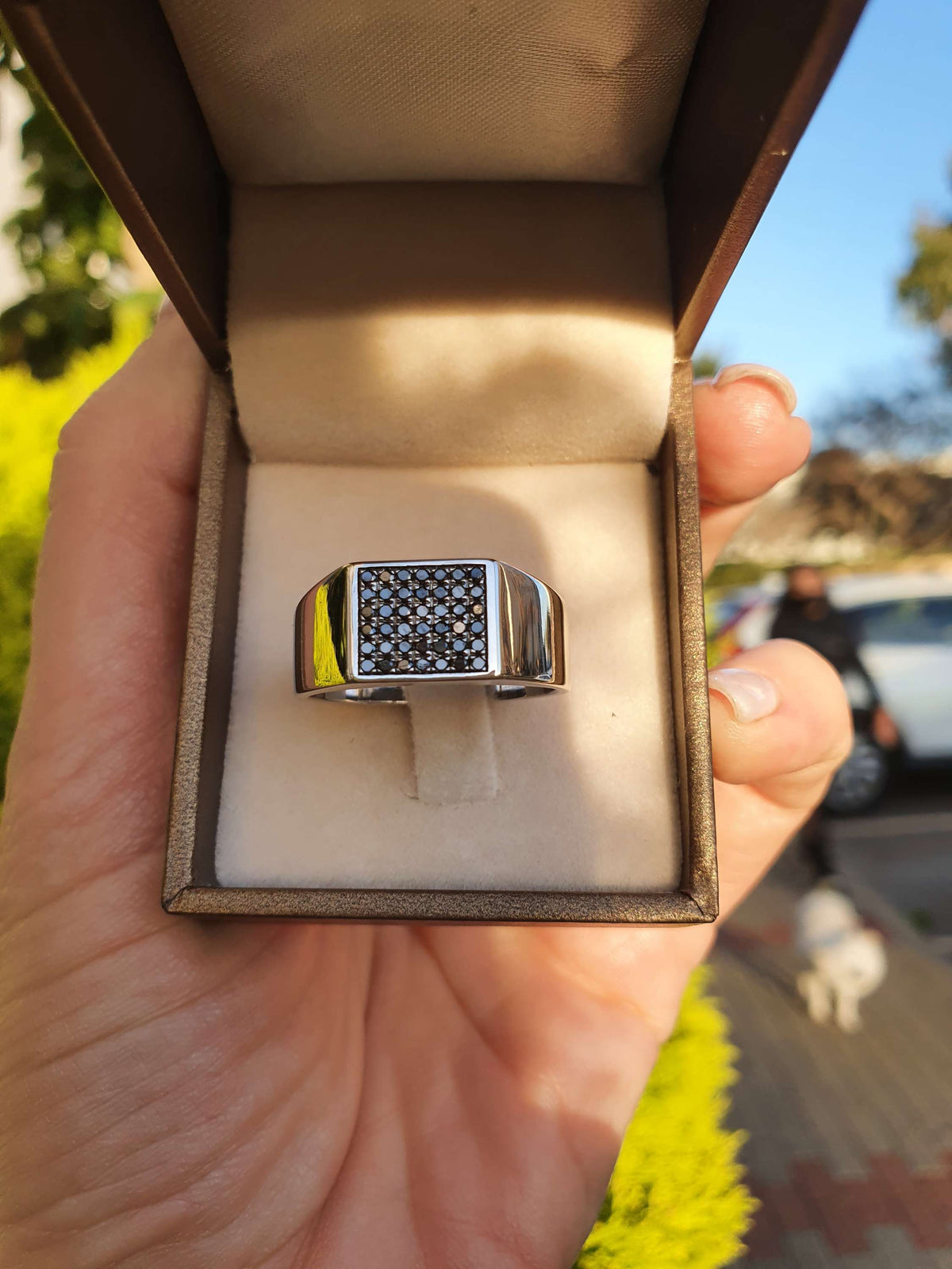 טבעת חותם לגבר יהלומים שחורים