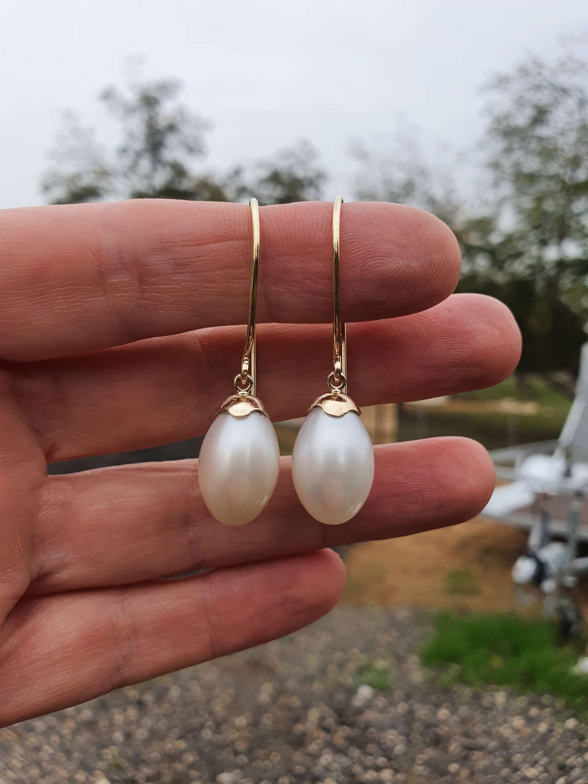 עגילים פנינים גדולות זהב 14k