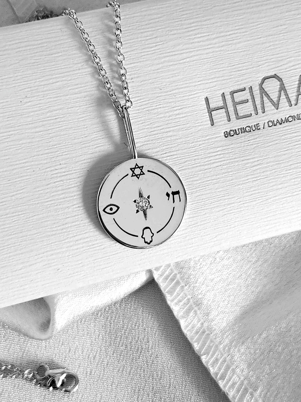 The Jewish Compass Pendant - 925 Silver with CZ on Silver Chain