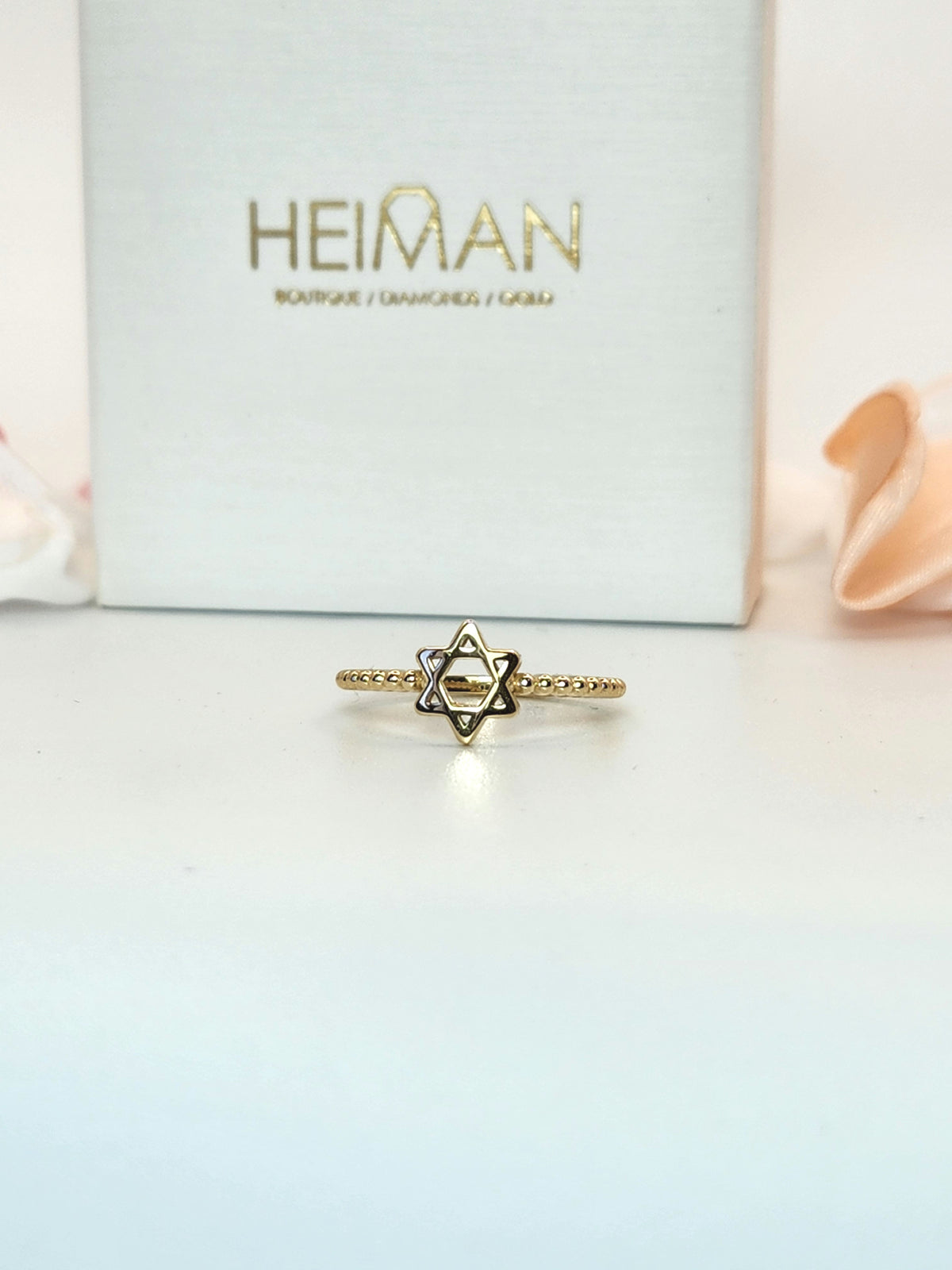 Star of david gold balls ring 14k