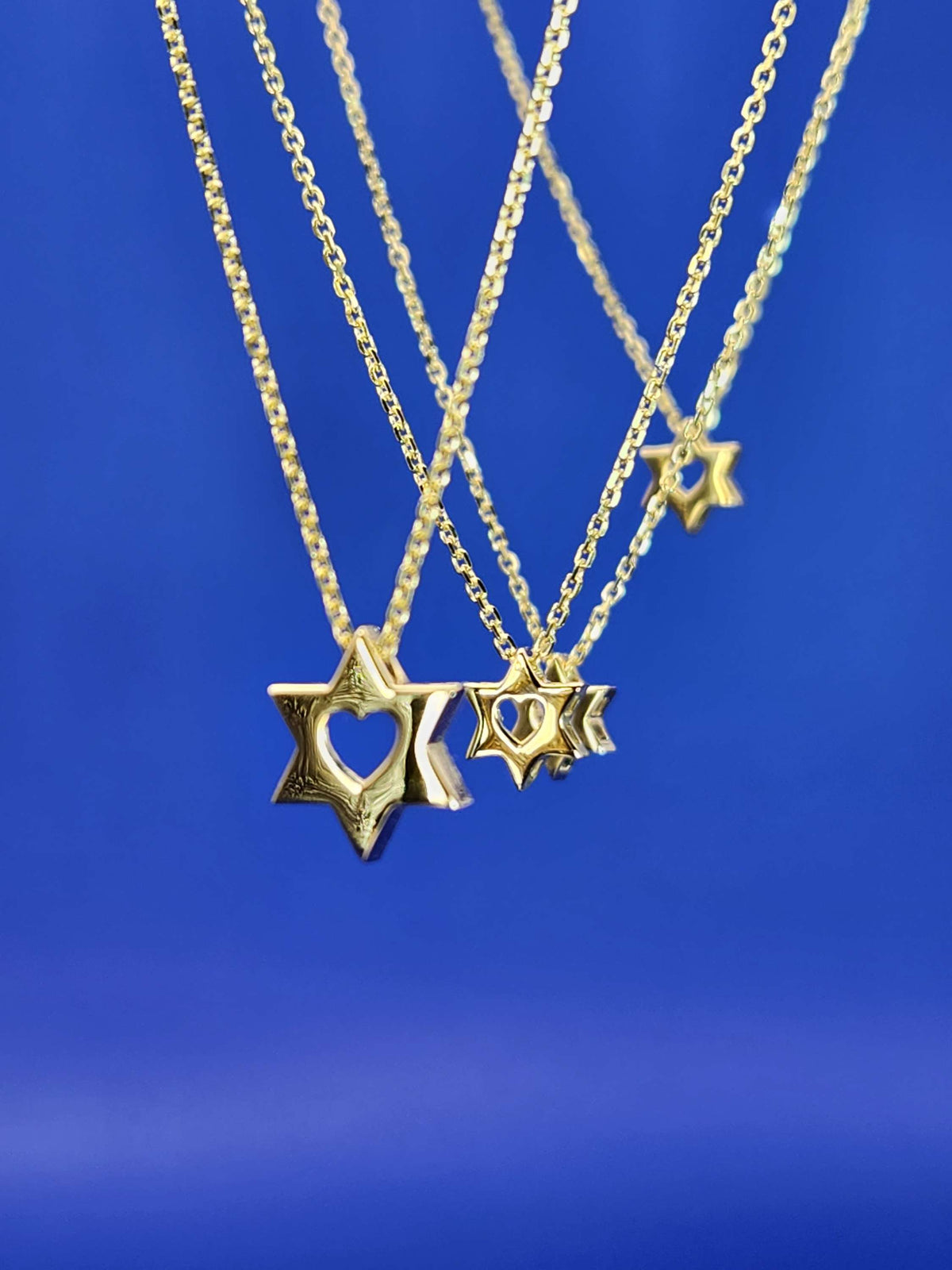 מגן דוד עם לב גודל בינוני זהב צהוב 14k
