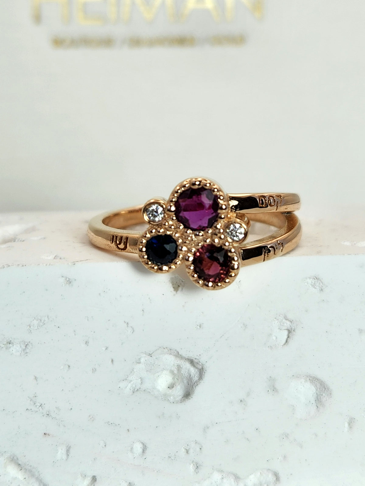 mother's love ring multi color and diamonds in 14k gold