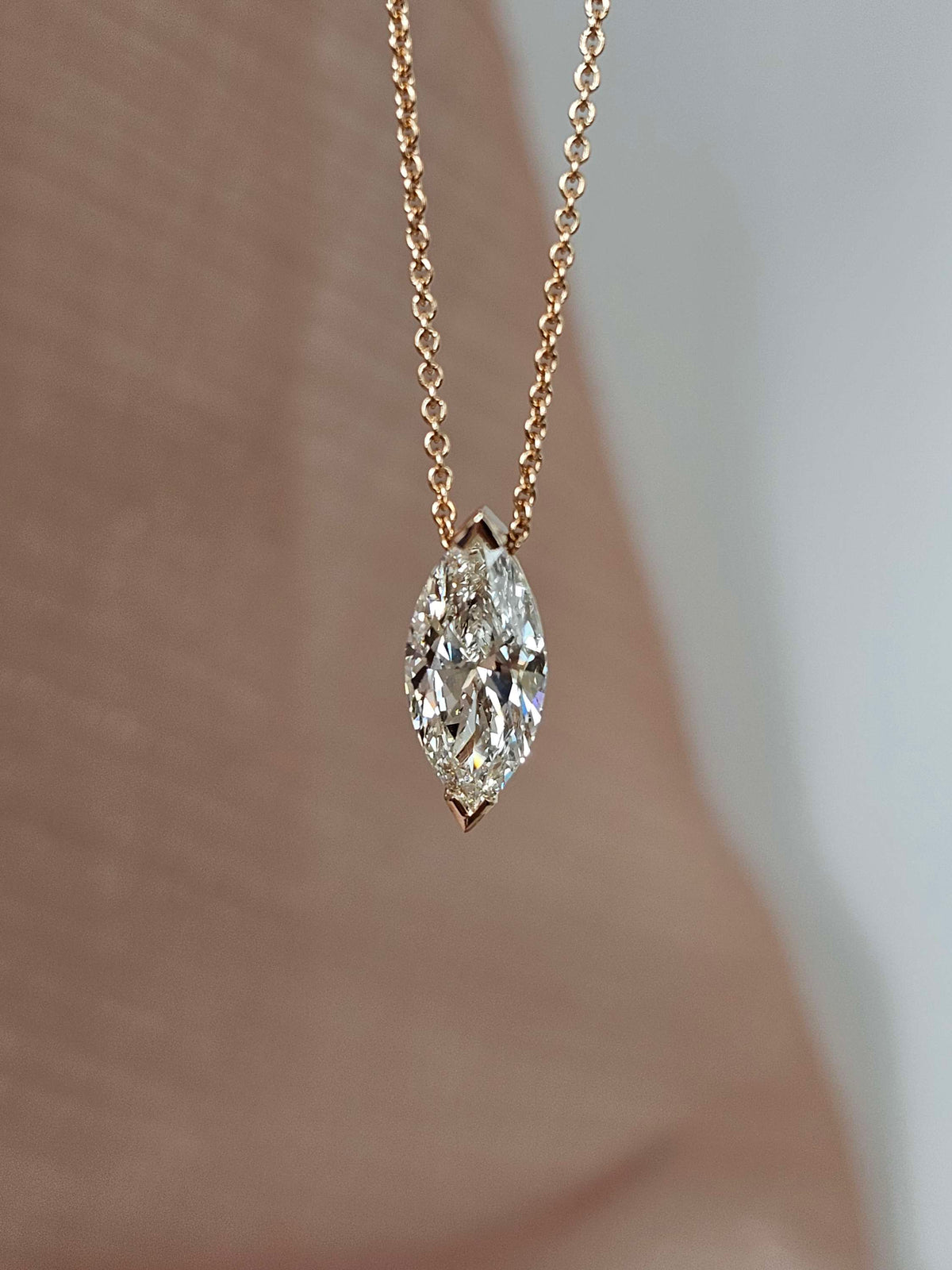 Emily pendant 2ct marquis lab diamond in 14k rose gold
