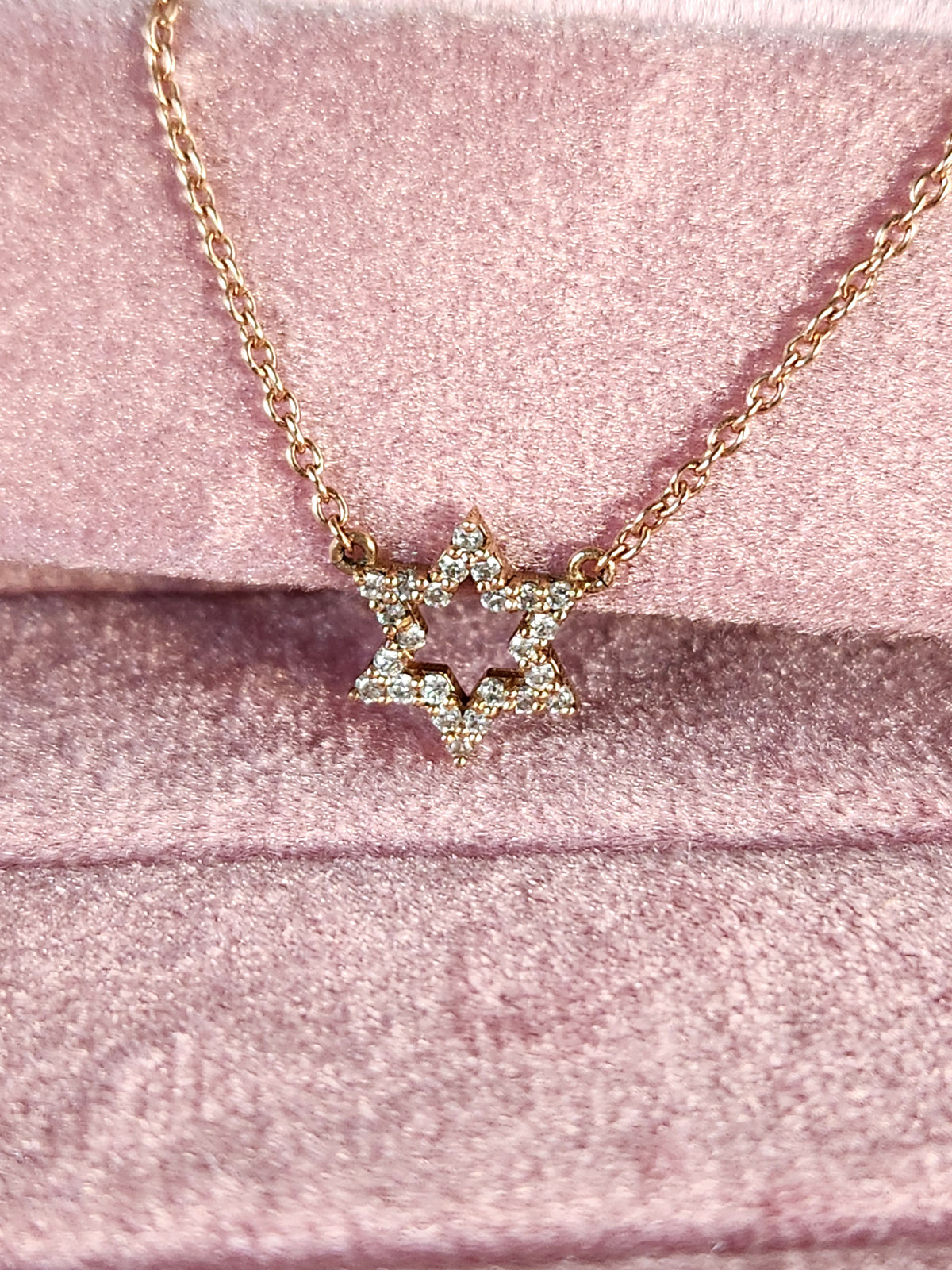 Star of David necklace 14k set with natural diamonds 0.17 carat.