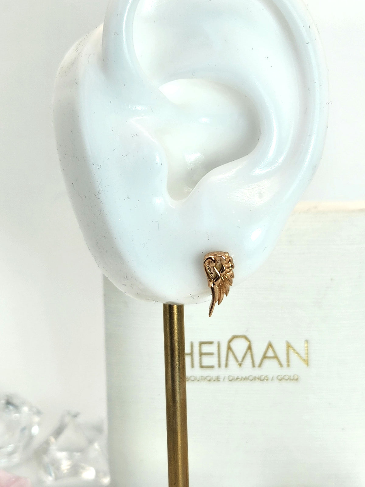 Wing stud earrings 14k rose gold.