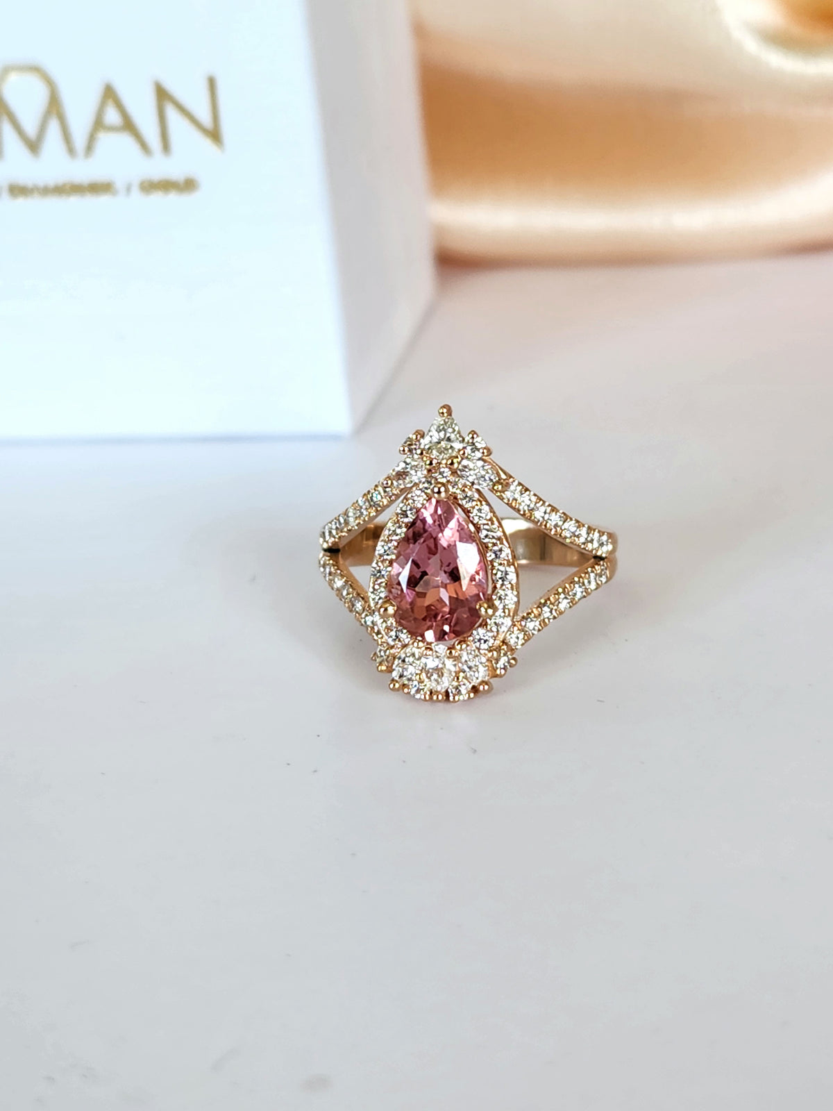 Fancy Diamond & Pink Tourmaline Ring – 0.79 Carat Natural VS Diamonds, 14k Rose