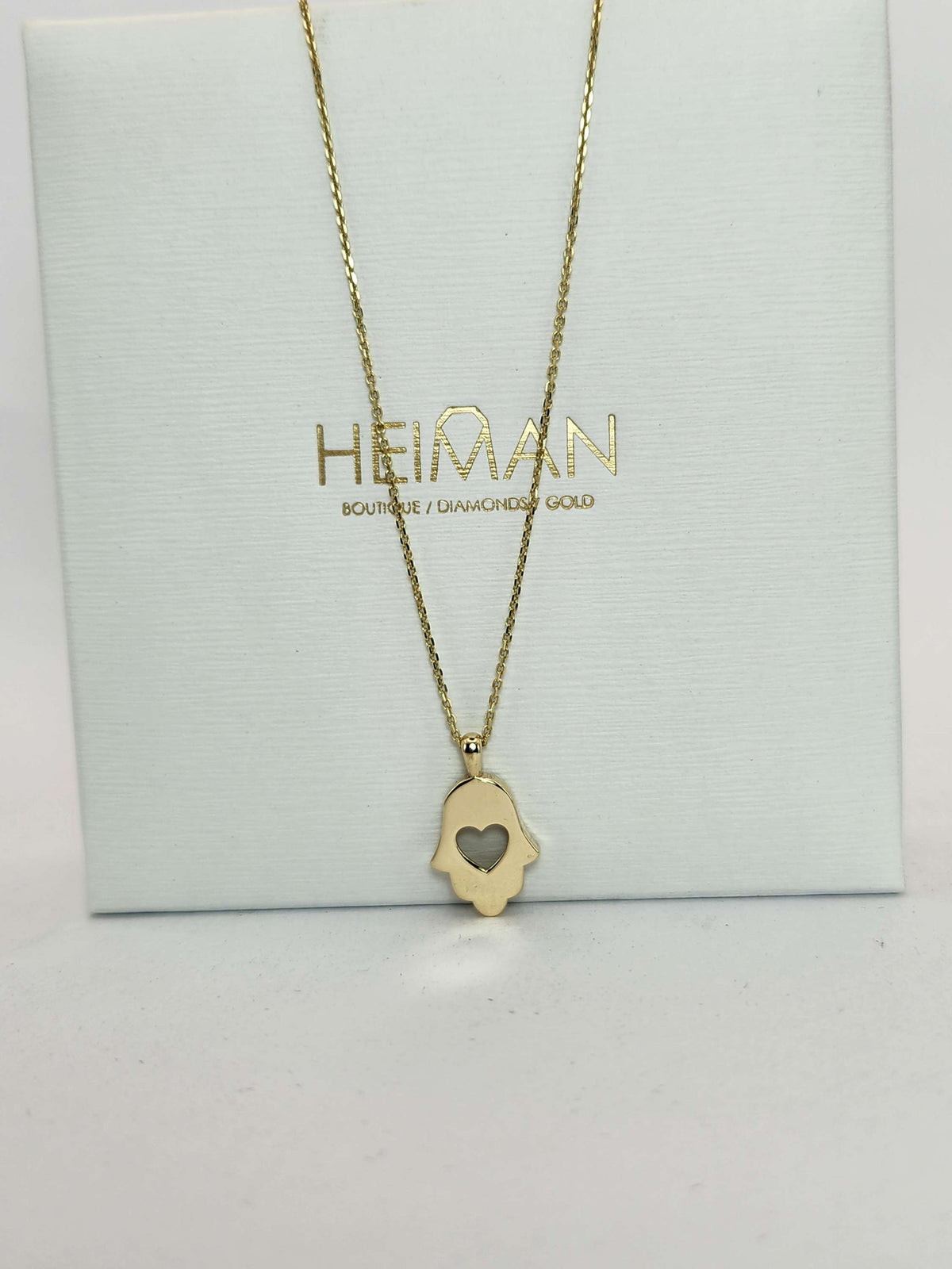 תליון חמסה לב זהב צהוב 14k