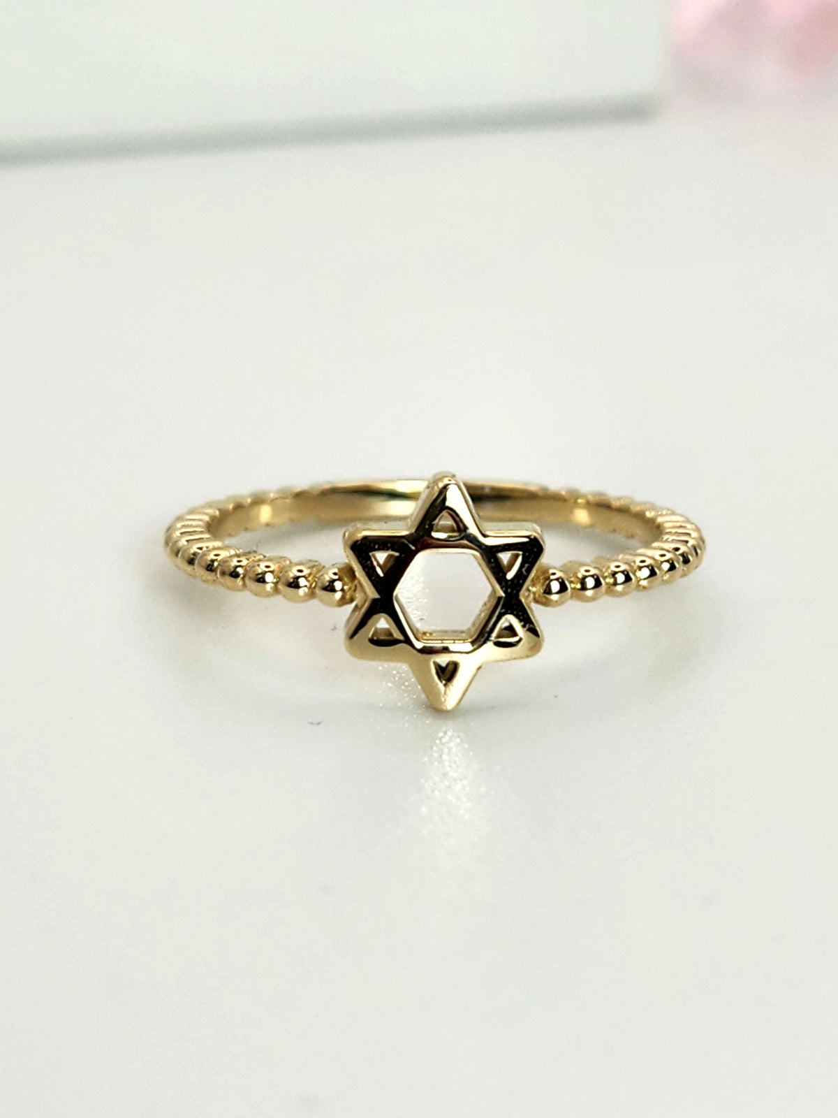 Star of david gold balls ring 14k