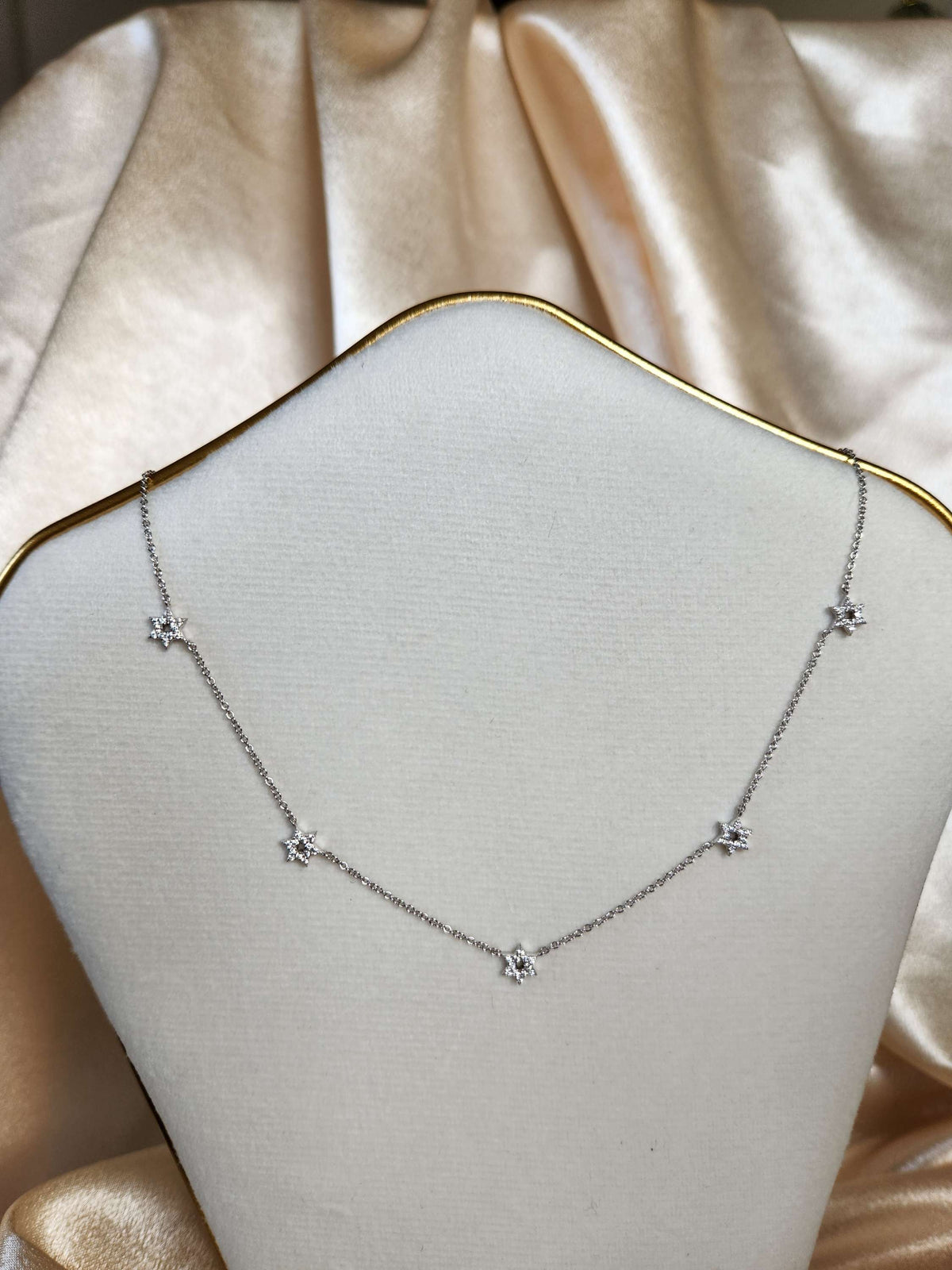 Five star of David necklace 14k gold set with diamonds.
