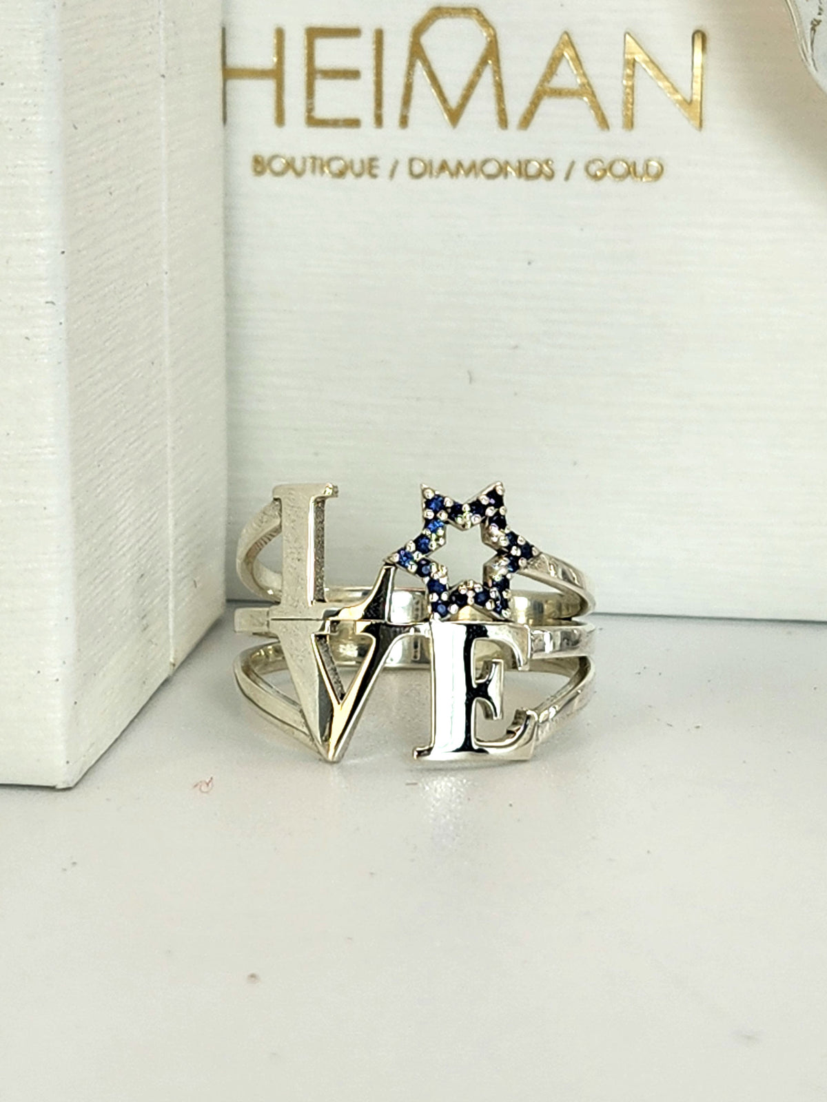Silver 925 love star of David ring set with Natural sapphires
