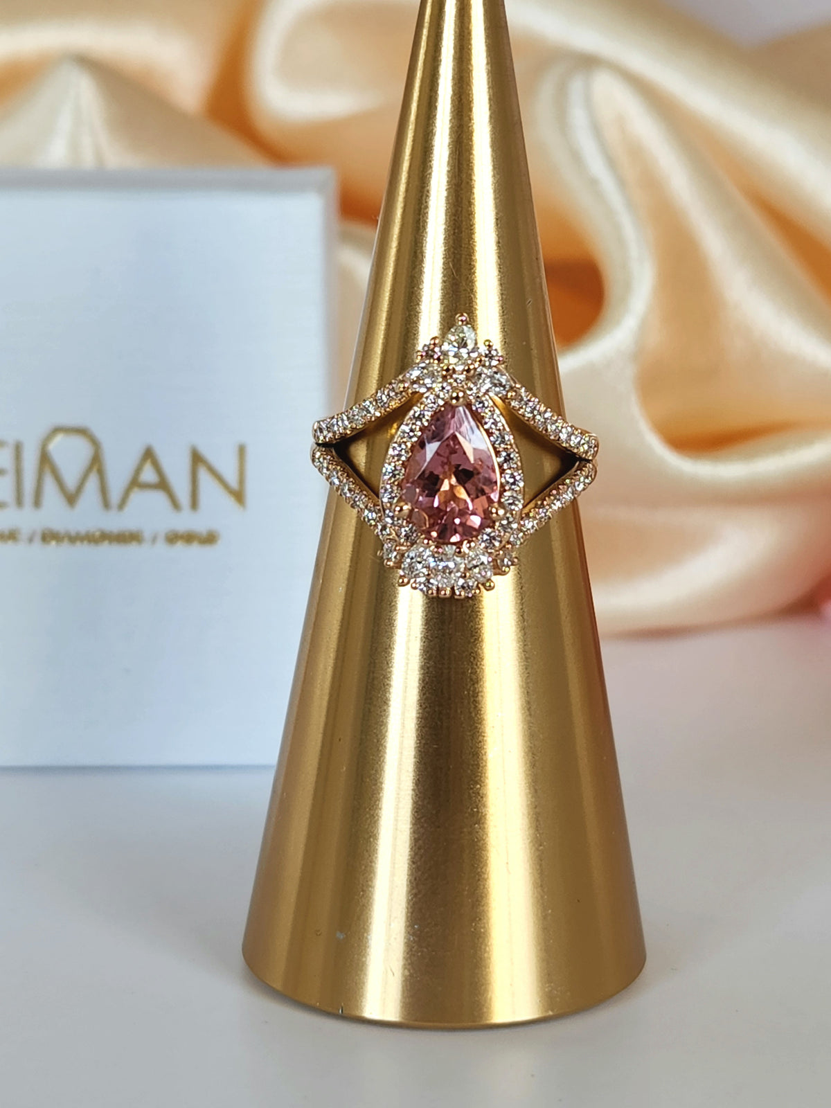 Fancy Diamond & Pink Tourmaline Ring – 0.79 Carat Natural VS Diamonds, 14k Rose
