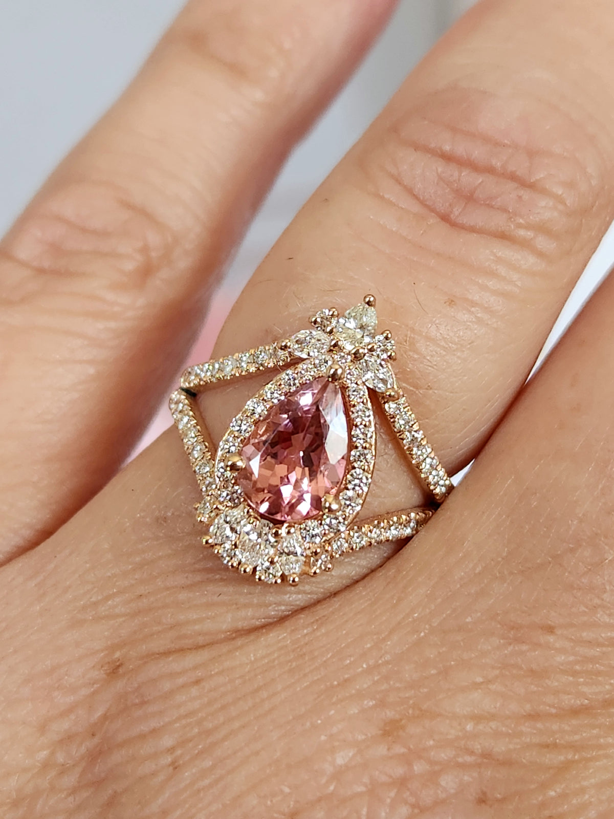 Fancy Diamond & Pink Tourmaline Ring – 0.79 Carat Natural VS Diamonds, 14k Rose