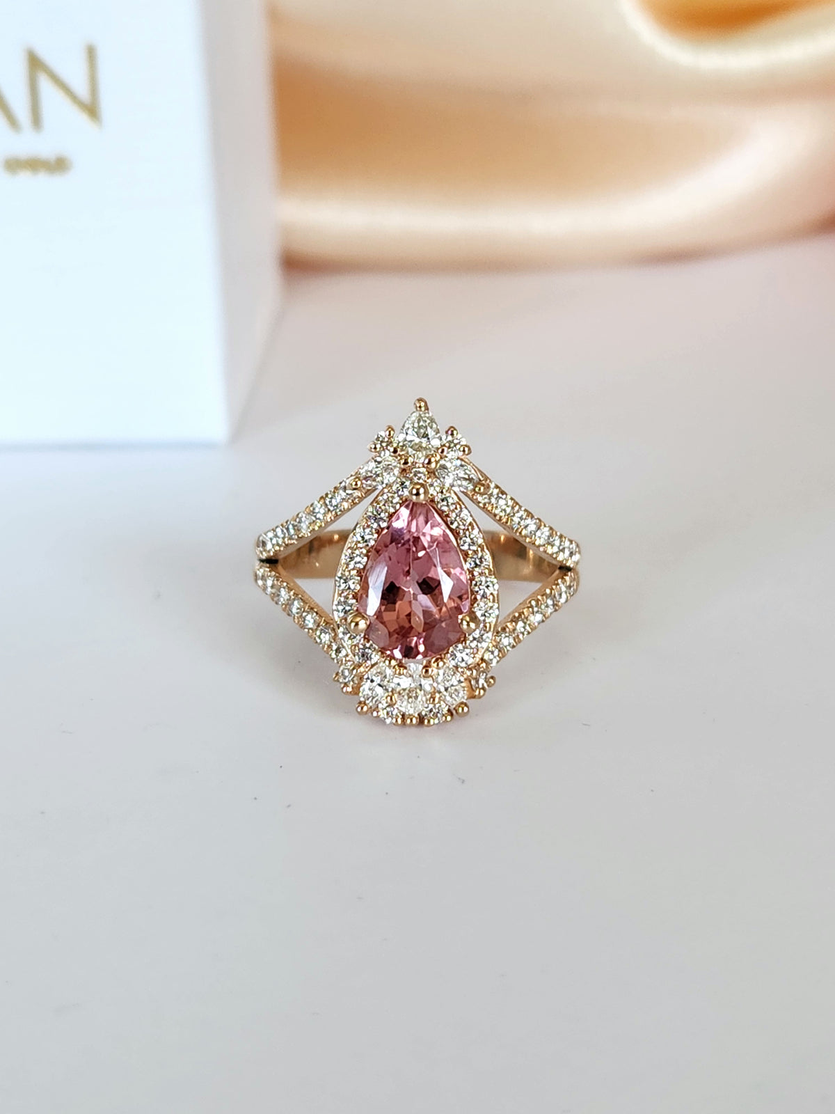 Fancy Diamond & Pink Tourmaline Ring – 0.79 Carat Natural VS Diamonds, 14k Rose