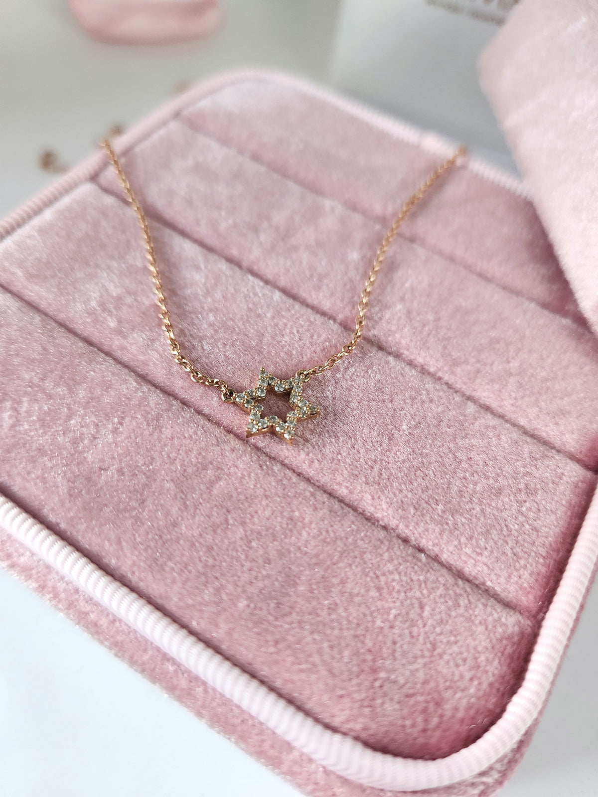 Star of David necklace 14k set with natural diamonds 0.17 carat.