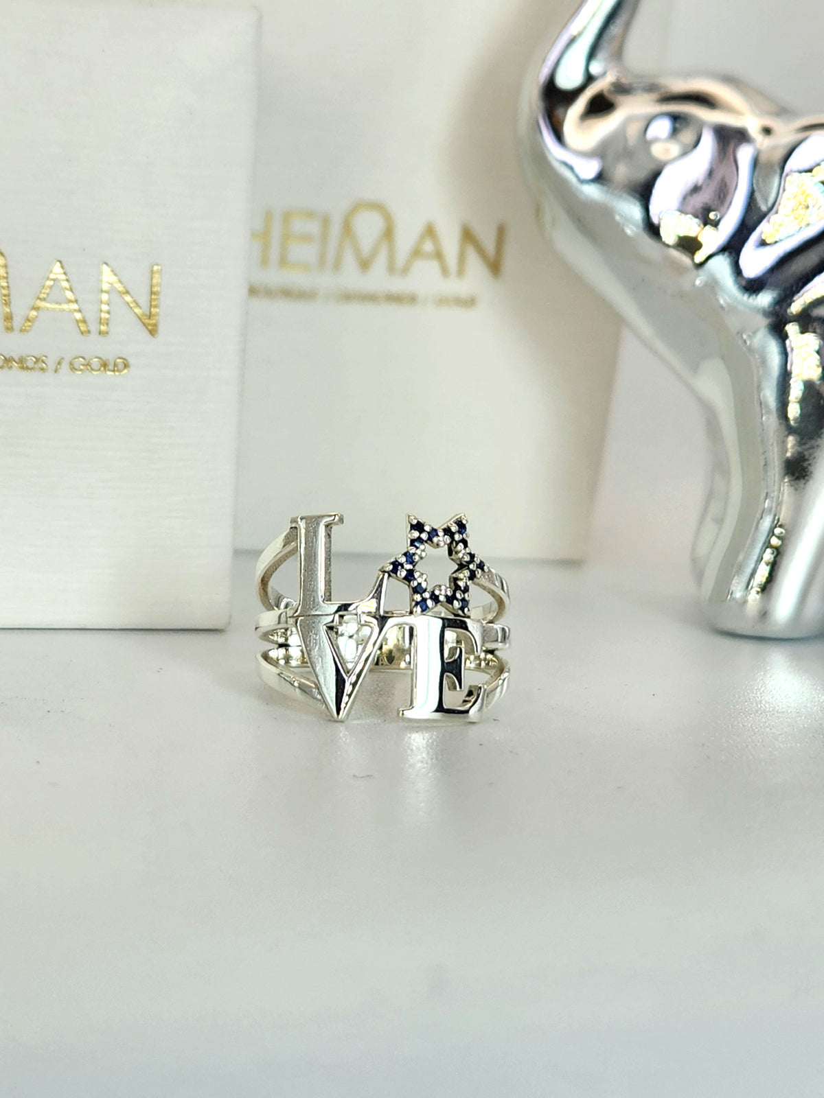 Silver 925 love star of David ring set with Natural sapphires