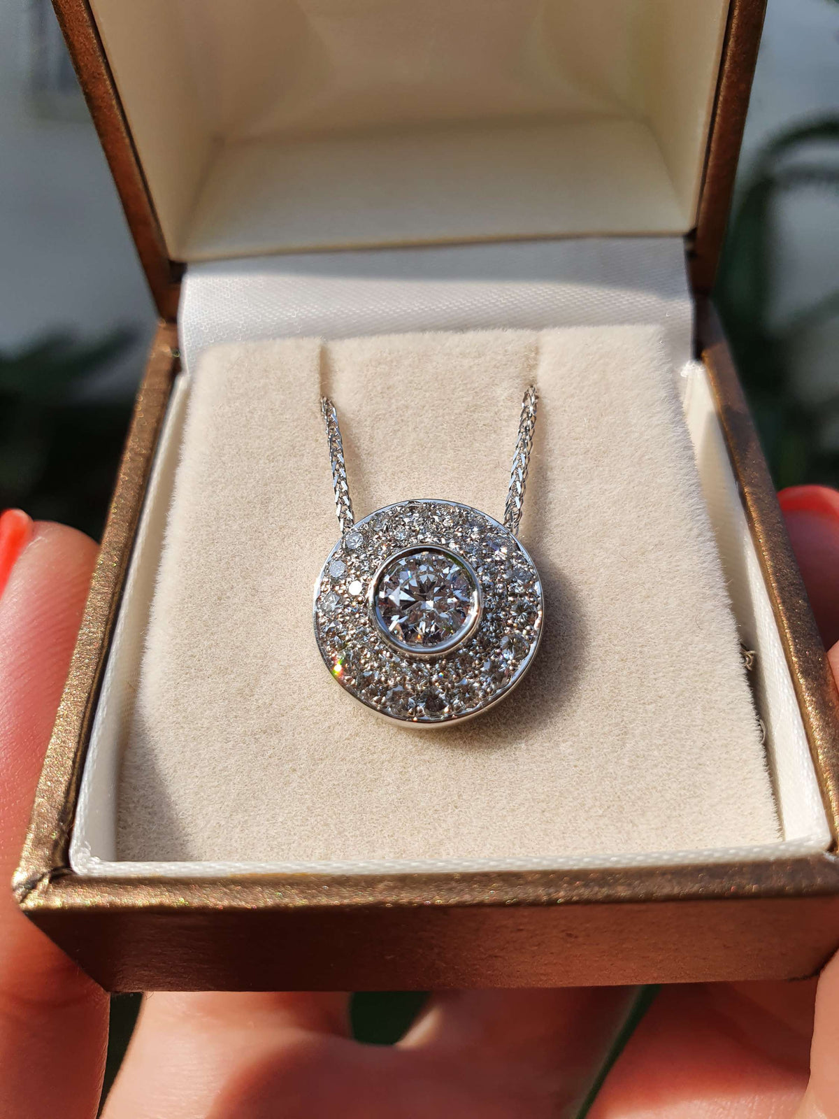 תליון יהלומים אבן מרכזית 2 קראט זהב לבן 14k