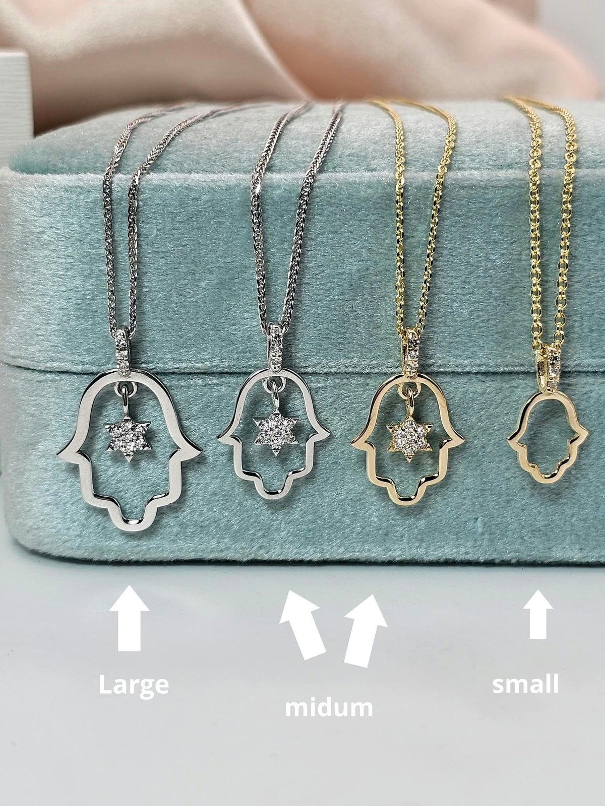 Large Hamsa diamond star of David pendant 14k gold set with natural diamonds