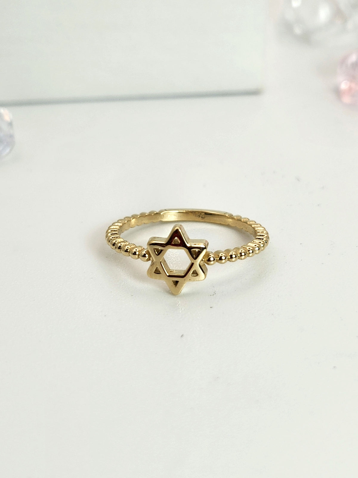 Star of david gold balls ring 14k