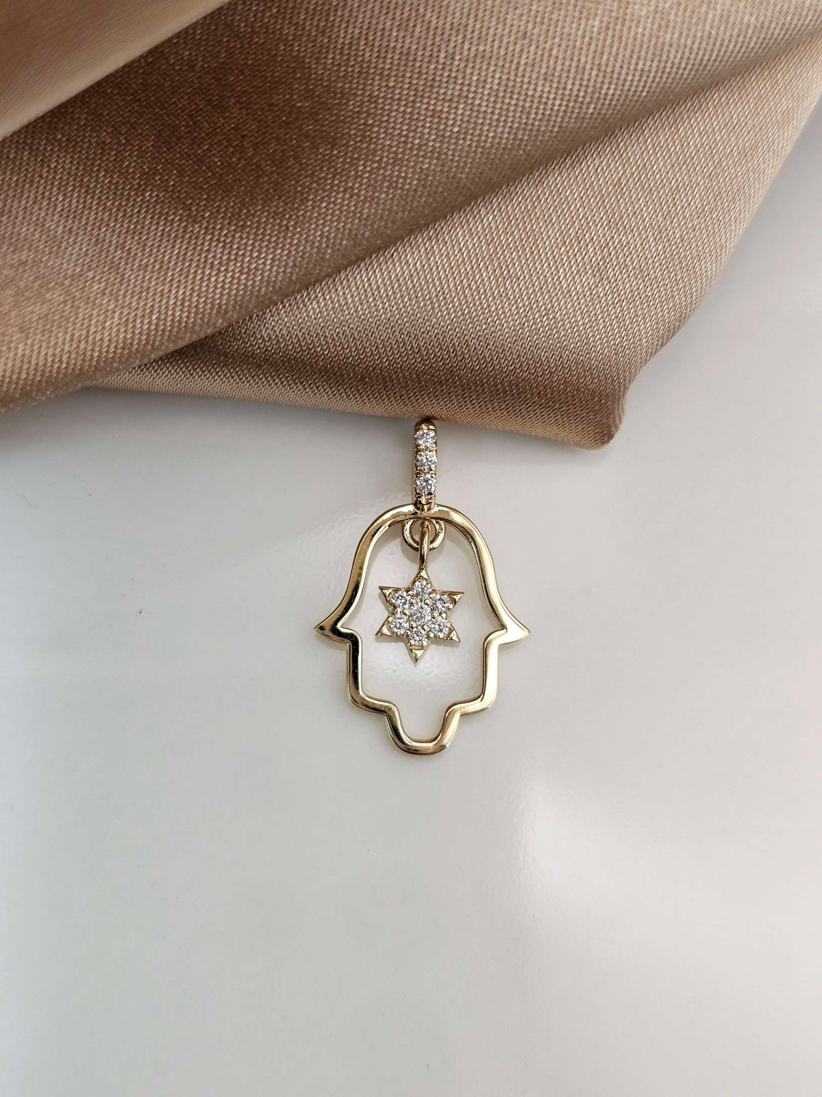 Hamsa pendant midum size 14k set with natural diamonds pendant only