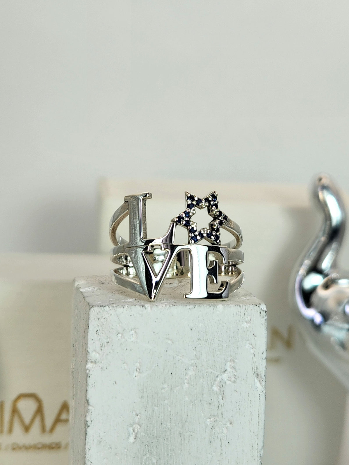 Silver 925 love star of David ring set with Natural sapphires