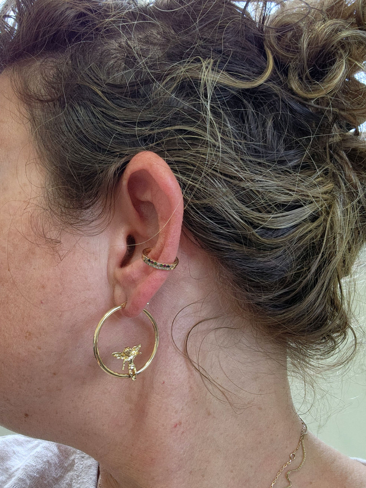 Angel hoop earrings 14k yellow gold.