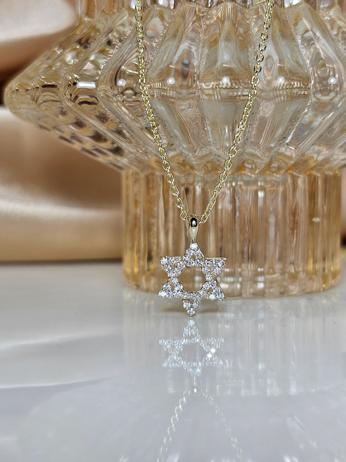 Diamonds Star of David necklace in 14k set with lab diamonds