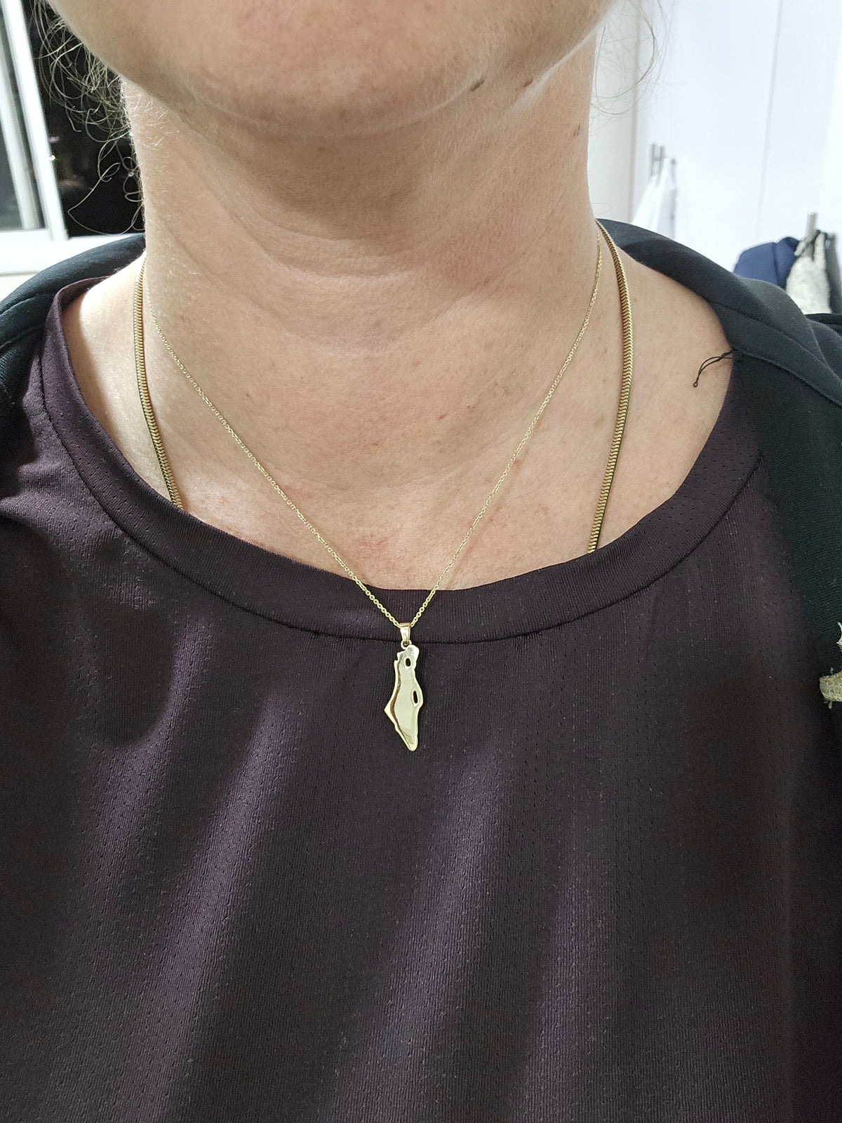 Large map of Israel pendant solid 14k yellow