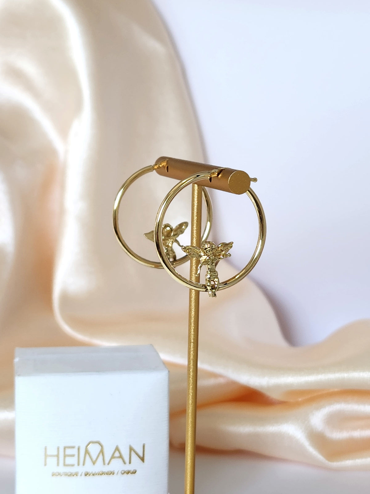 Angel hoop earrings 14k yellow gold.