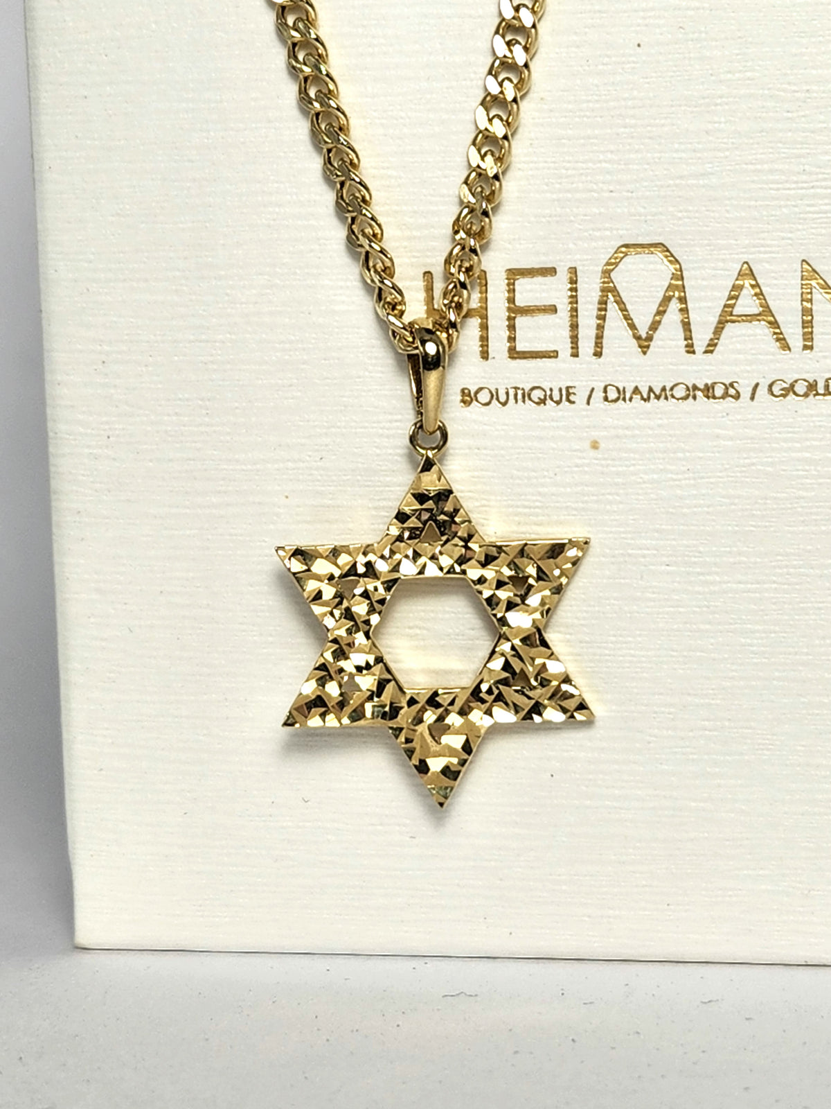 מגן דוד גדול מבריק על שרשרת זהב מלאה רחבה באורך 50 ס"מ Large Star David necklace