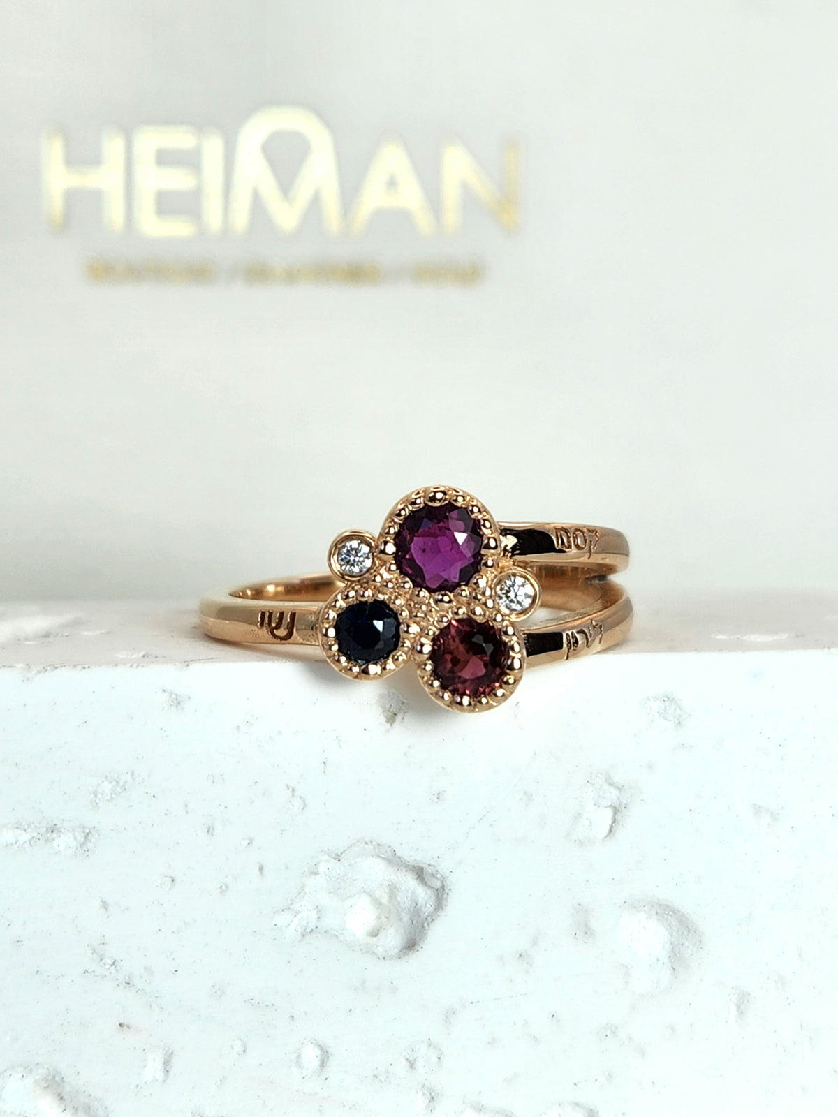 mother's love ring multi color and diamonds in 14k gold