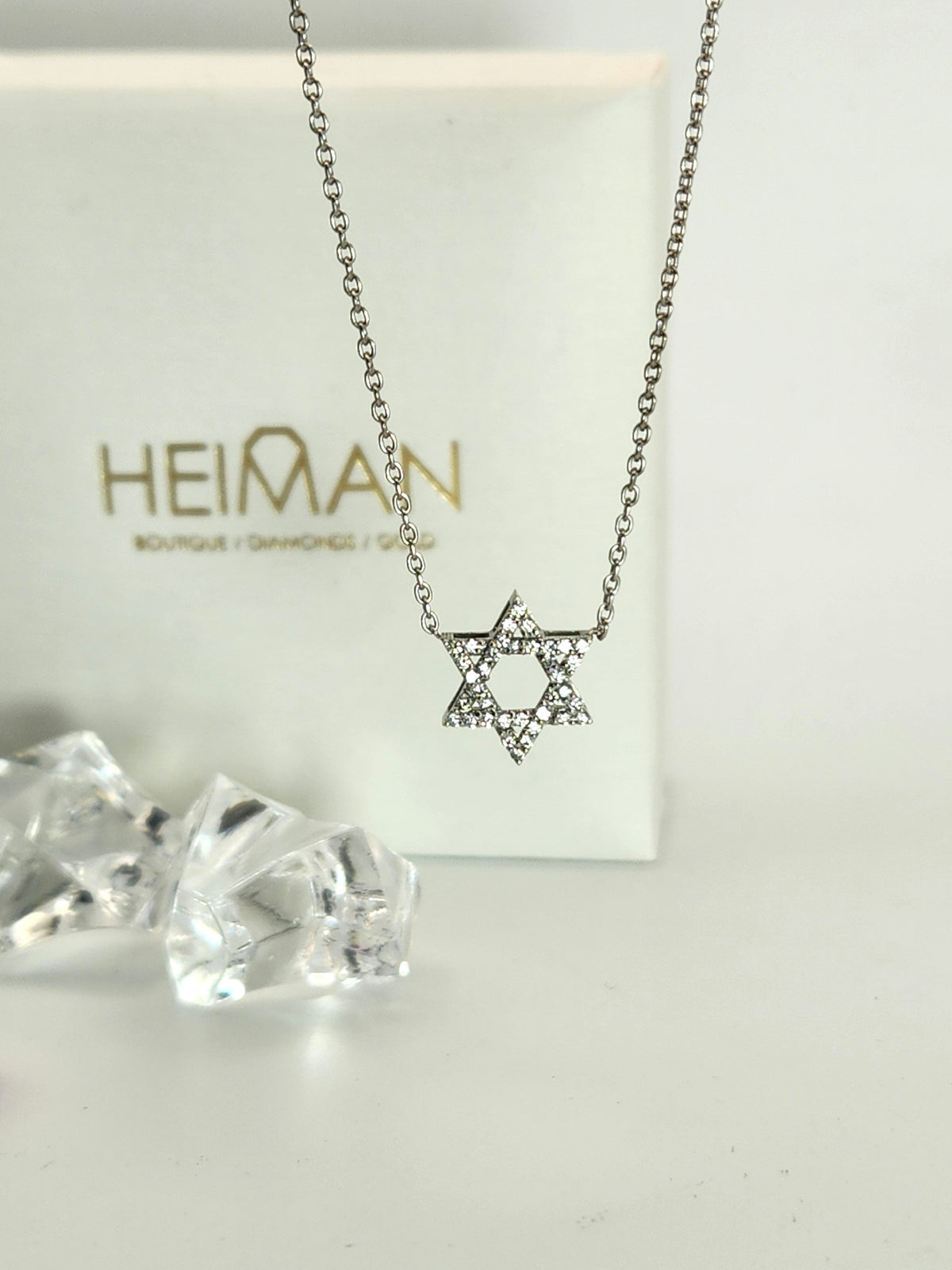 מגן דוד משובץ יהלומים זהב לבן 14k