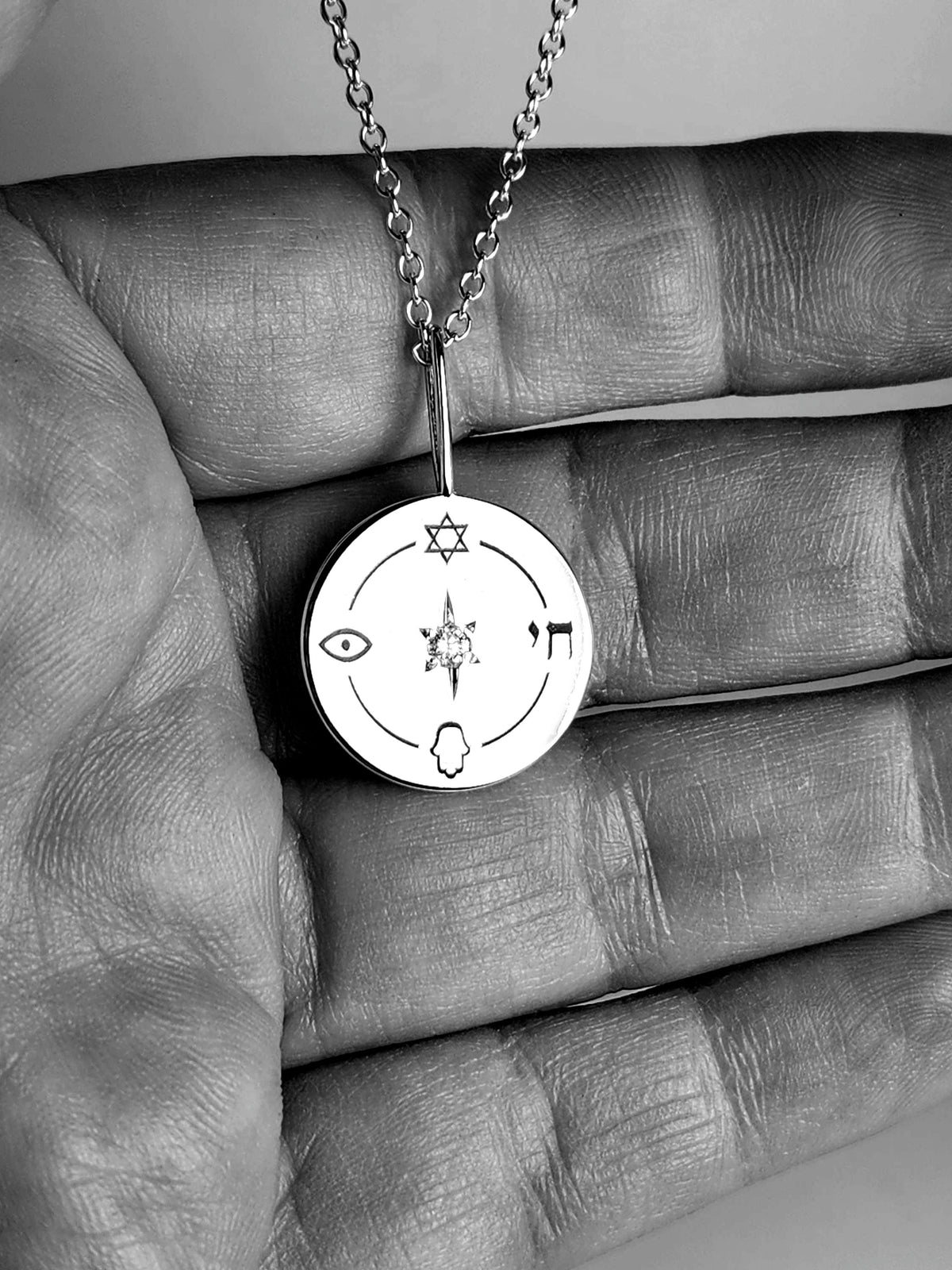 The Jewish Compass Pendant - 925 Silver with CZ on Silver Chain