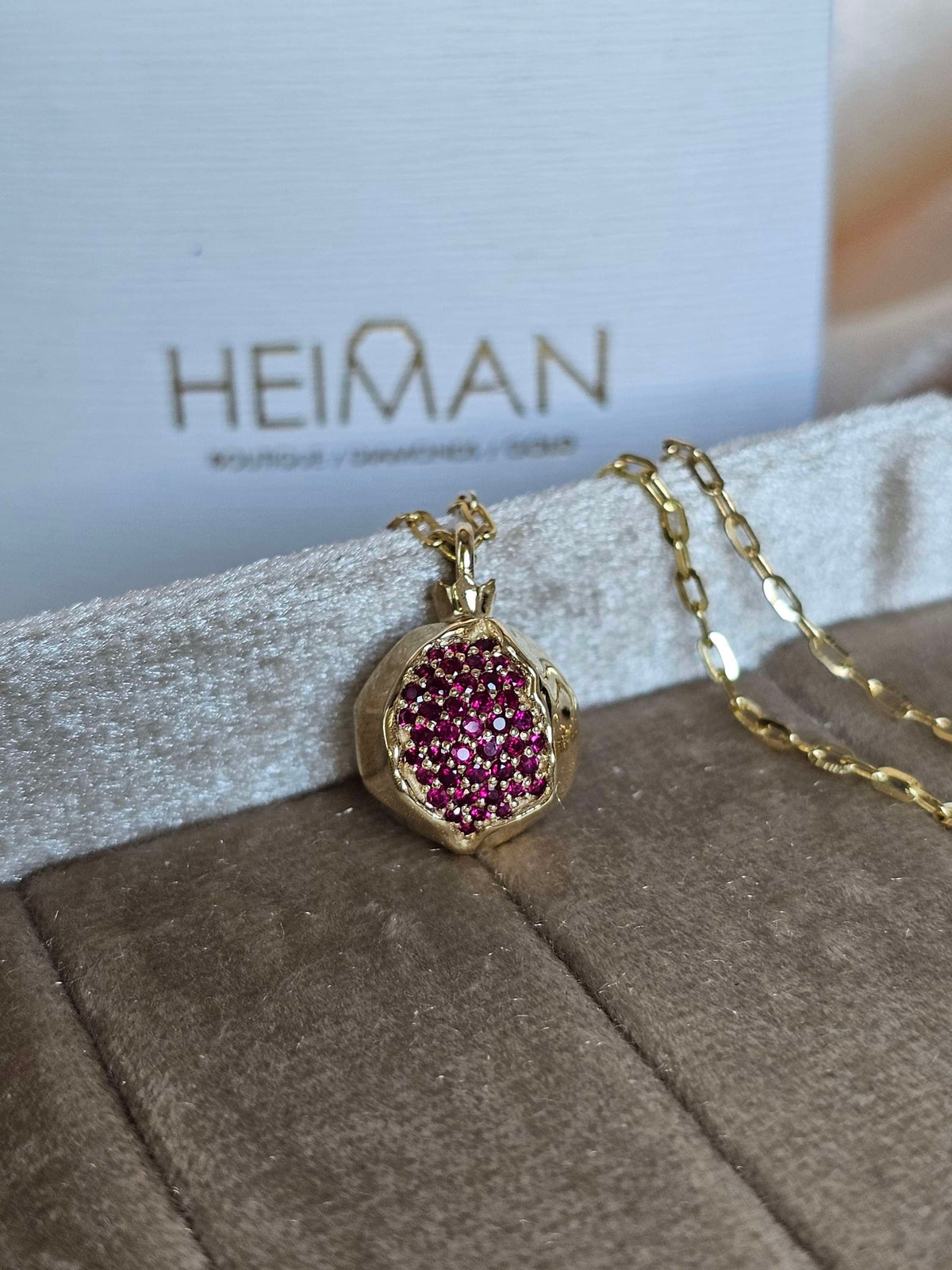 Medium pomegranate pendant, 14k gold and ruby's, just pendant without the chain.