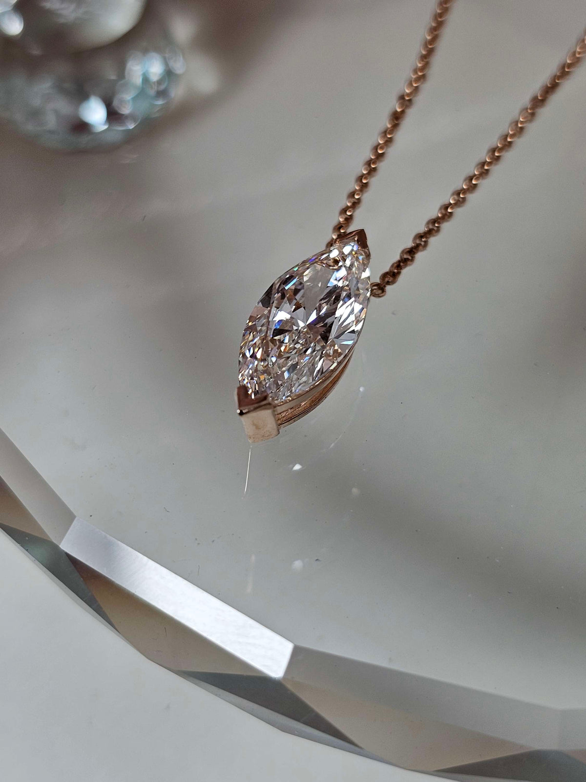 Emily pendant 2ct marquis lab diamond in 14k rose gold