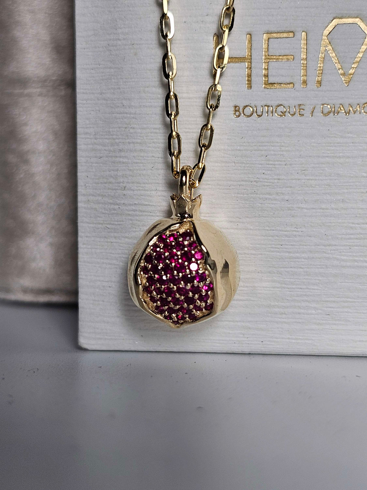 Medium pomegranate pendant, 14k gold and ruby's, just pendant without the chain.