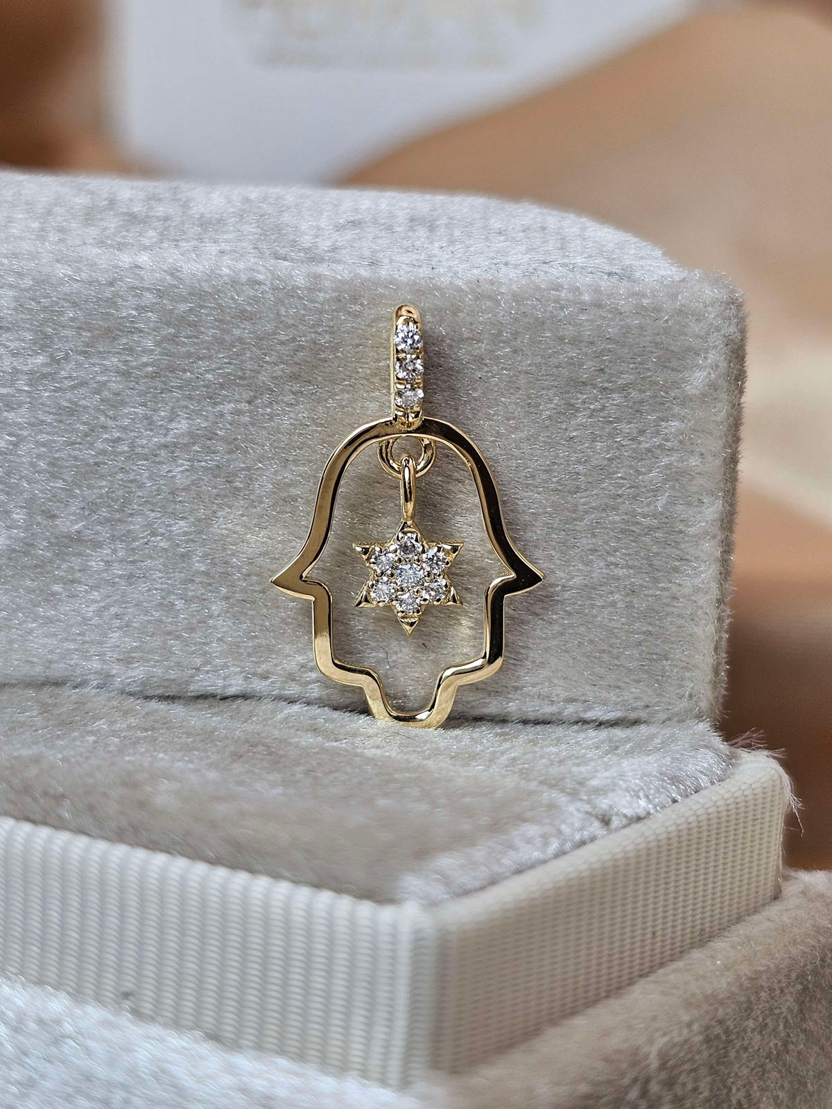 Hamsa pendant  midum size 14k set with natural diamonds  pendant only