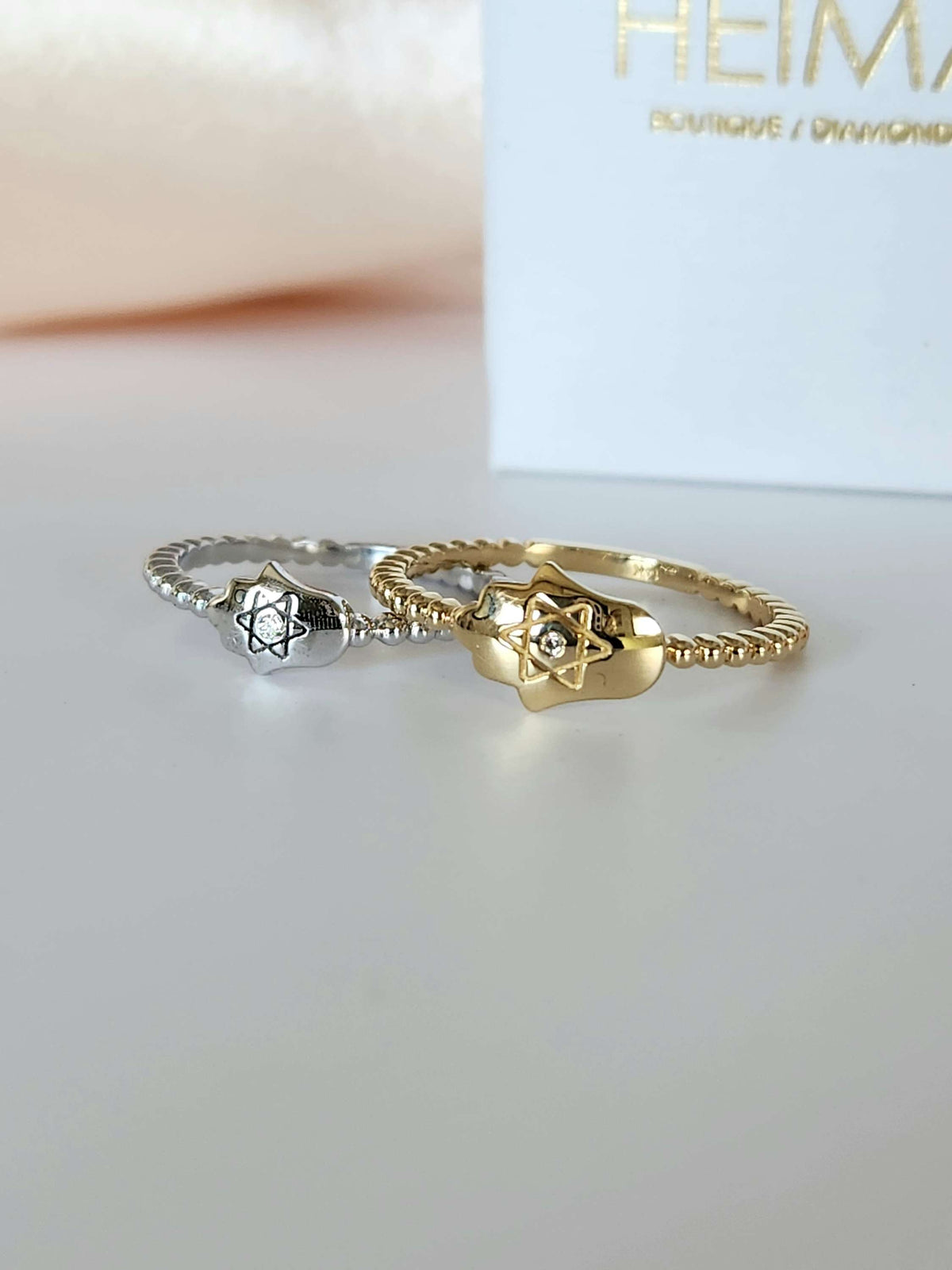Large hamsa star of David ring 14k gold
