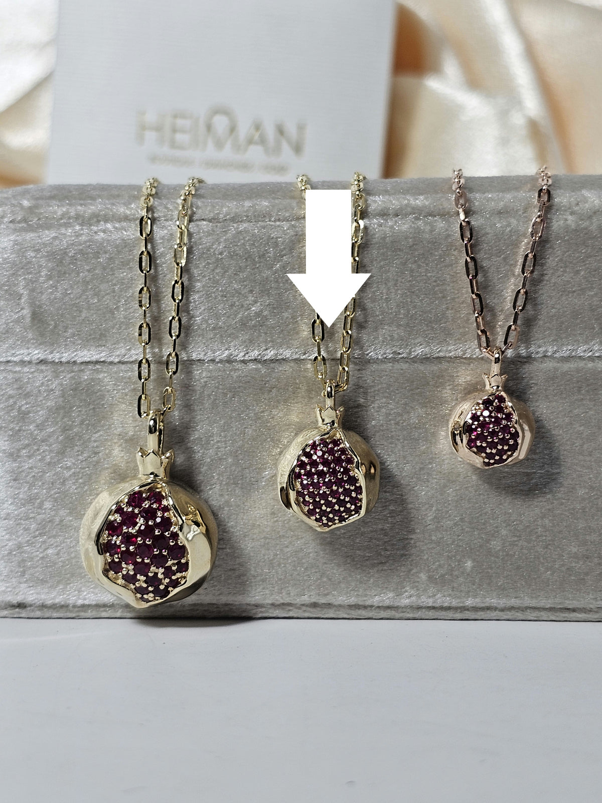 Medium pomegranate pendant, 14k gold and ruby's, just pendant without the chain.