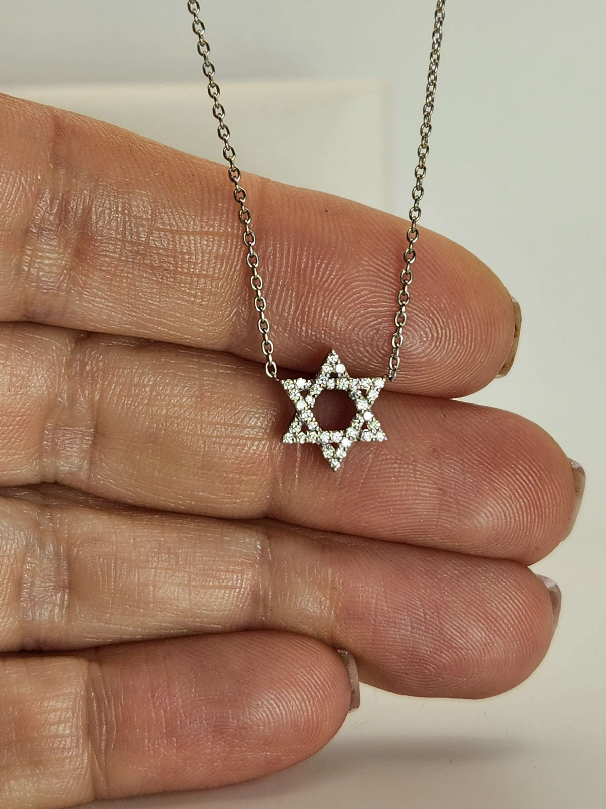 מגן דוד משובץ יהלומים זהב לבן 14k