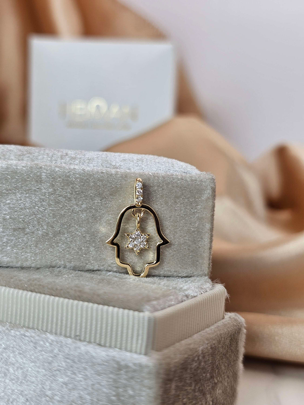 Hamsa pendant  midum size 14k set with natural diamonds  pendant only