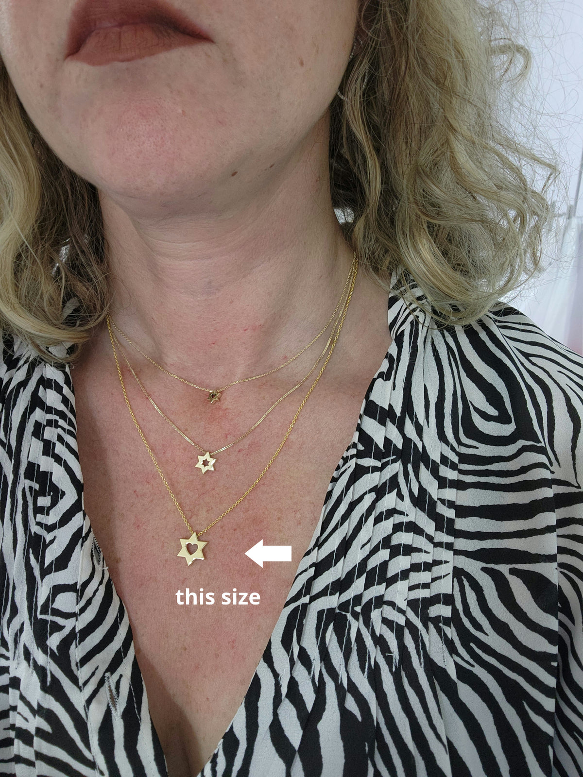 15mm Large Star of David pendant on 14k gold chain set with natural sapphires