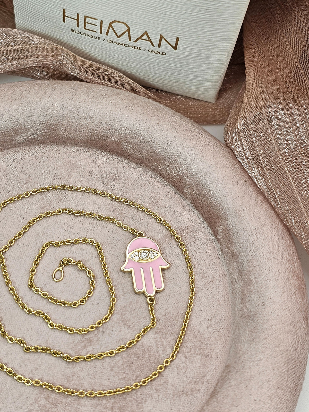 Enamel 14k hamsa necklace set with diamonds on 14k chain